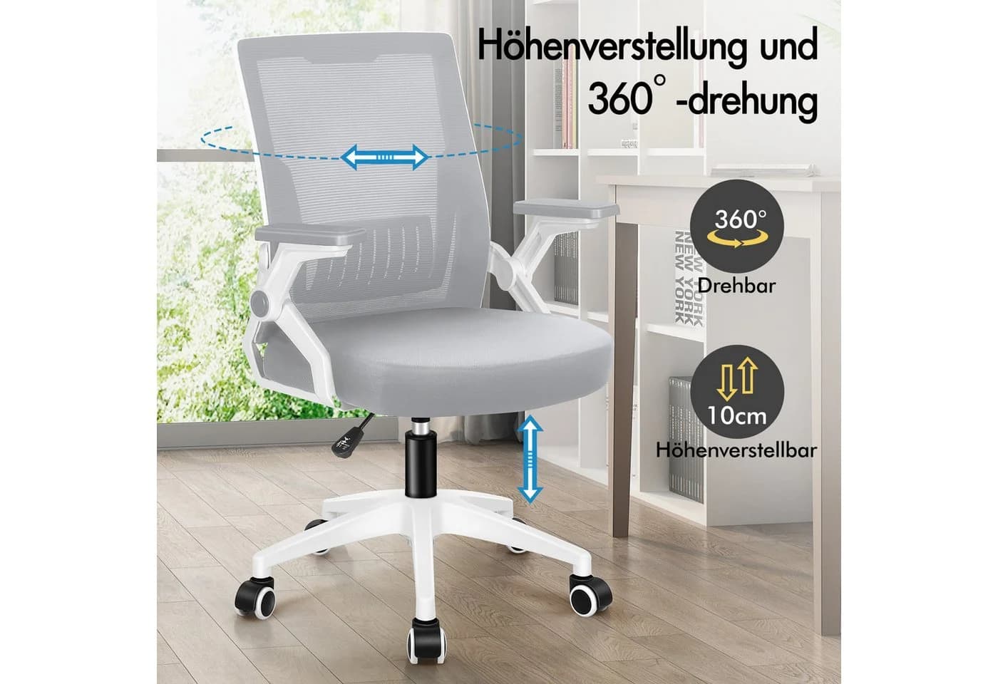 ALFORDSON Bürostuhl Ergonomisch Netz Lendenwirbelstütze Klappbare Armlehnen - Bild 3