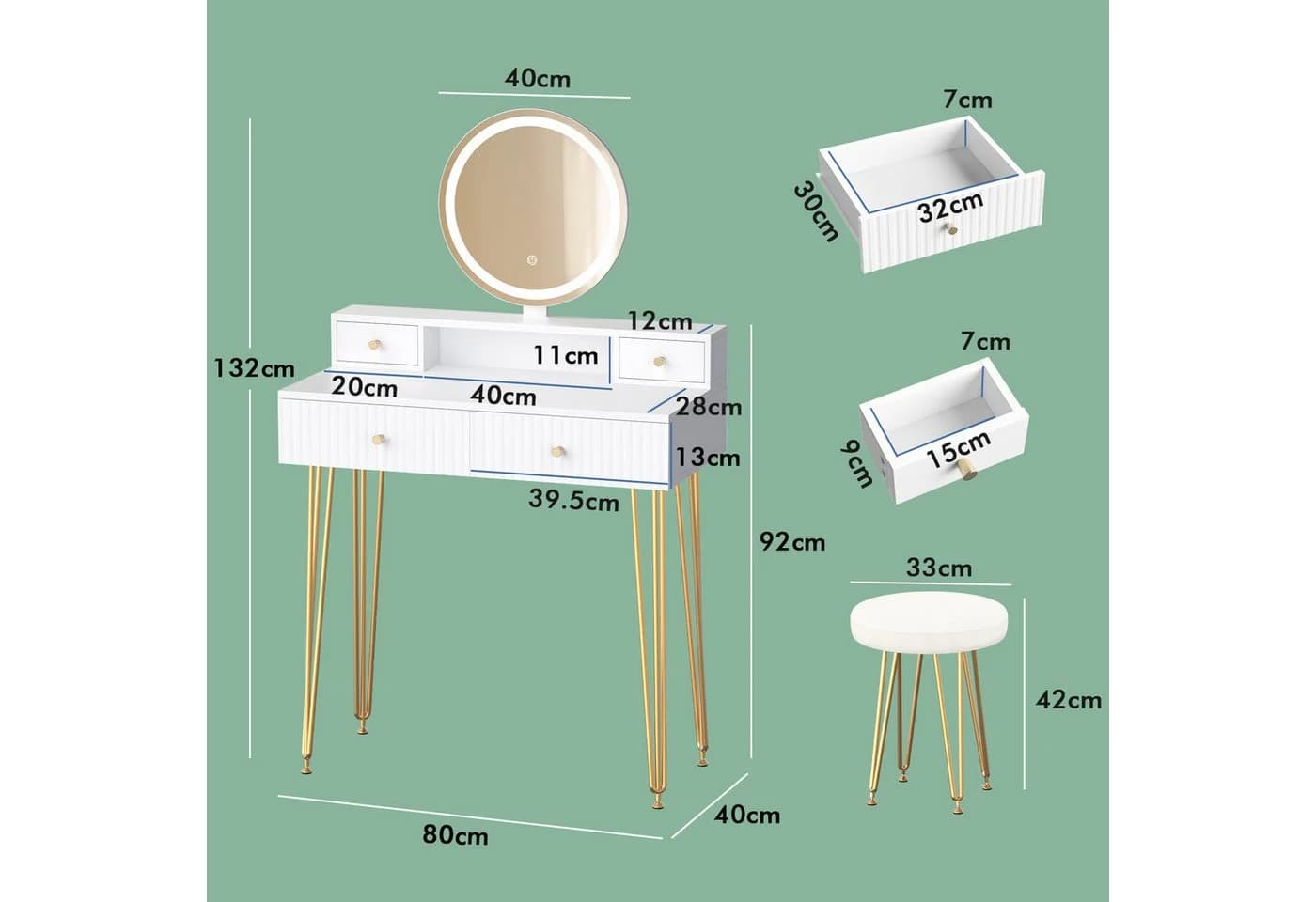 Modernes Schminktisch-Set aus MDF-Spanplatte mit Melaminbeschichtung