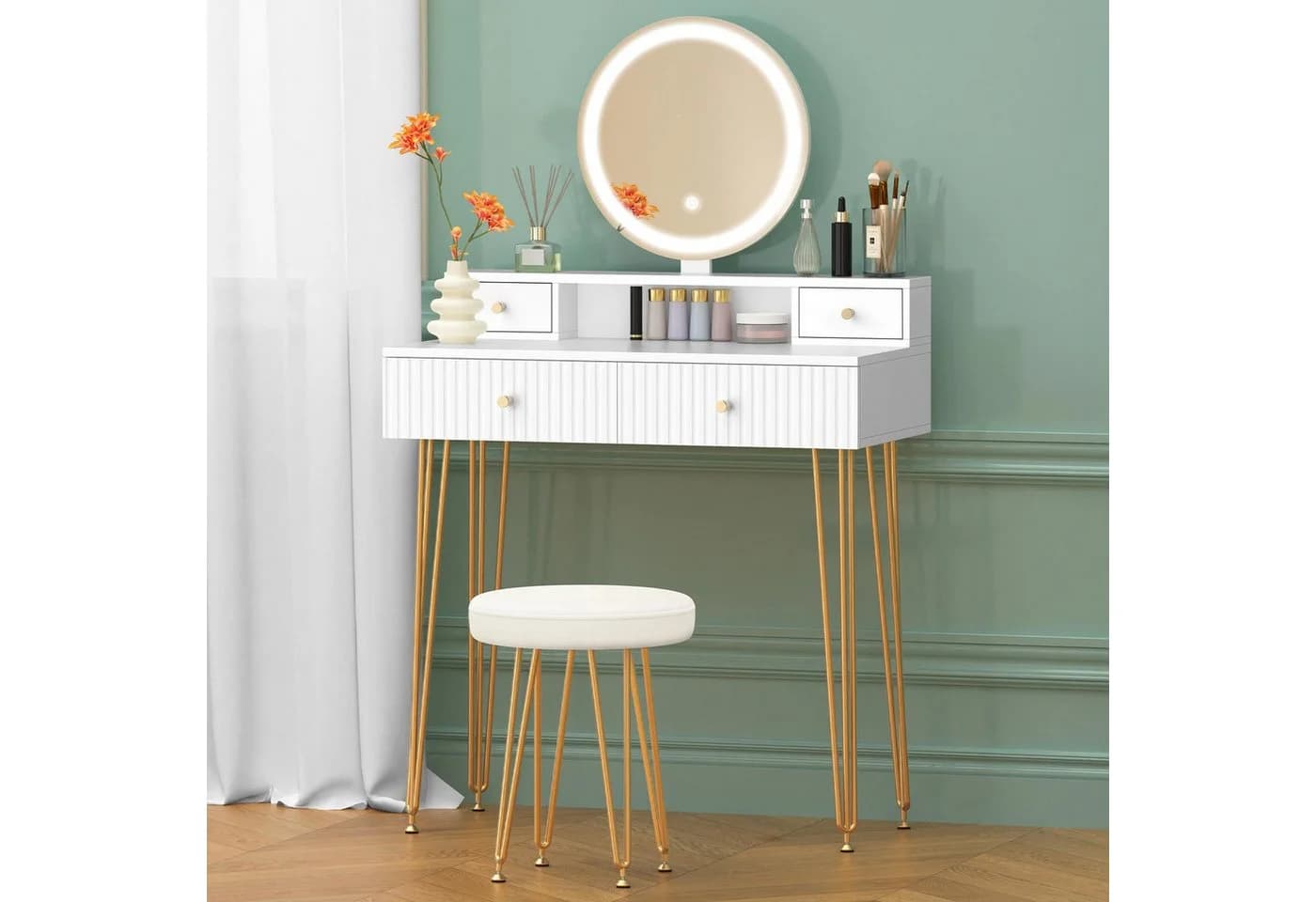 Modernes Schminktisch-Set aus MDF-Spanplatte mit Melaminbeschichtung - Bild 2