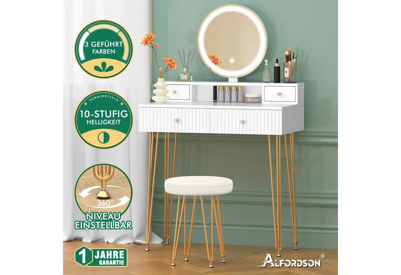 Modernes Schminktisch-Set aus MDF-Spanplatte mit Melaminbeschichtung - Bild 4