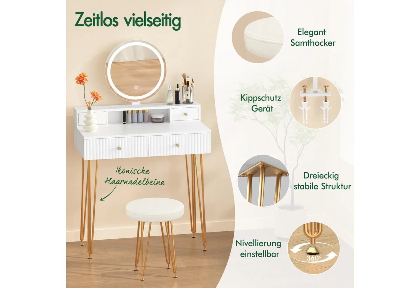 Modernes Schminktisch-Set aus MDF-Spanplatte mit Melaminbeschichtung - Bild 5