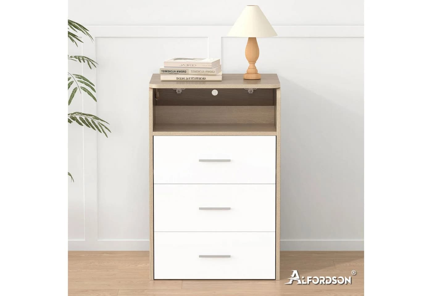 ALFORDSON Schminktisch LED-Nachttisch 3-in-1 Weiß/Eiche - Bild 4
