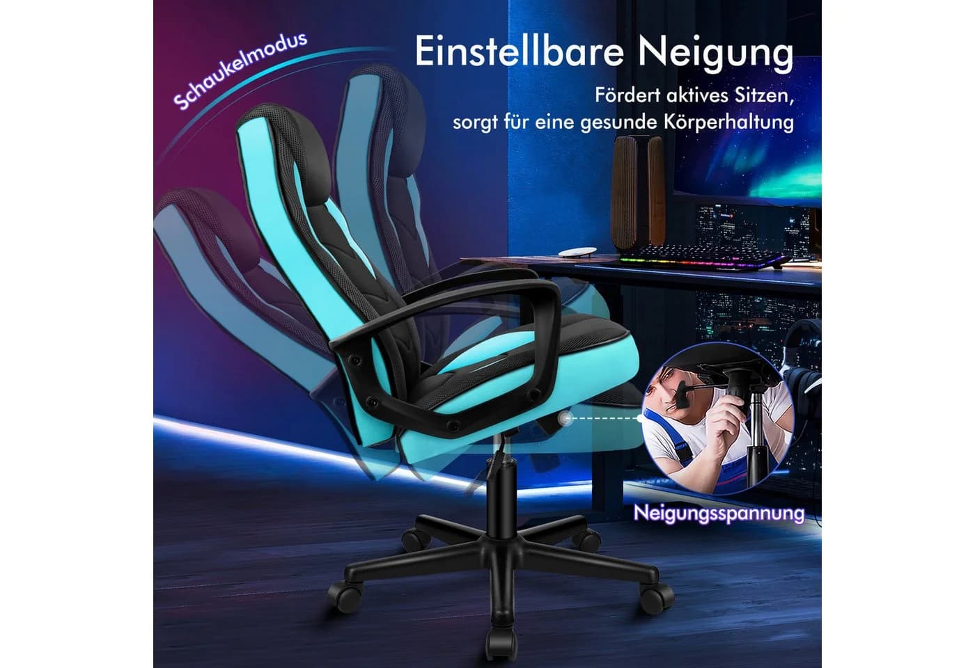ALFORDSON Bürostuhl Racing Schreibtischstuhl, Drehbarer PC-Gaming-Stuhl, Ergonomisch, Höhenverstellbar, Gepolsterter Polsterstuhl - Bild 4