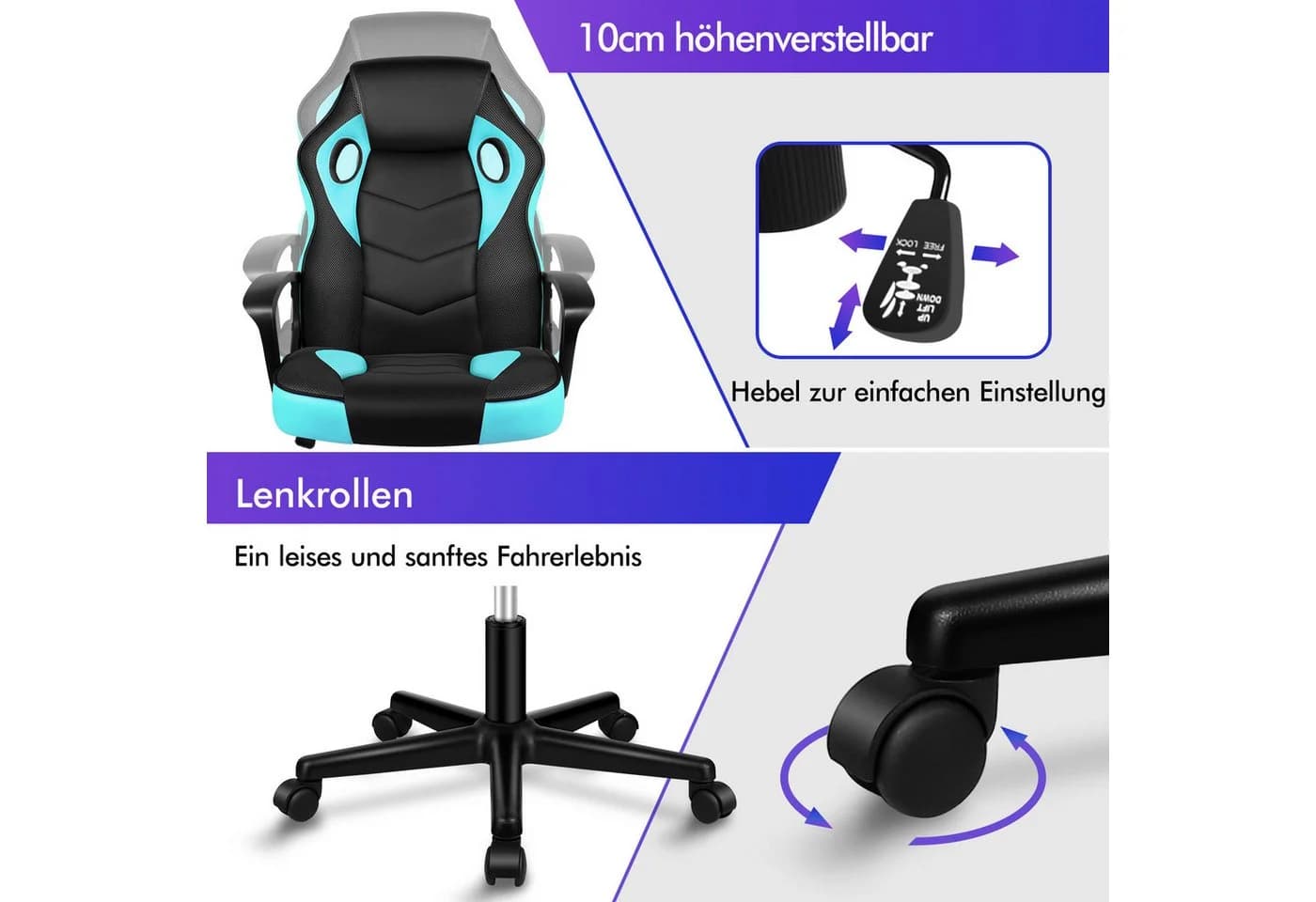 ALFORDSON Bürostuhl Racing Schreibtischstuhl, Drehbarer PC-Gaming-Stuhl, Ergonomisch, Höhenverstellbar, Gepolsterter Polsterstuhl - Bild 5