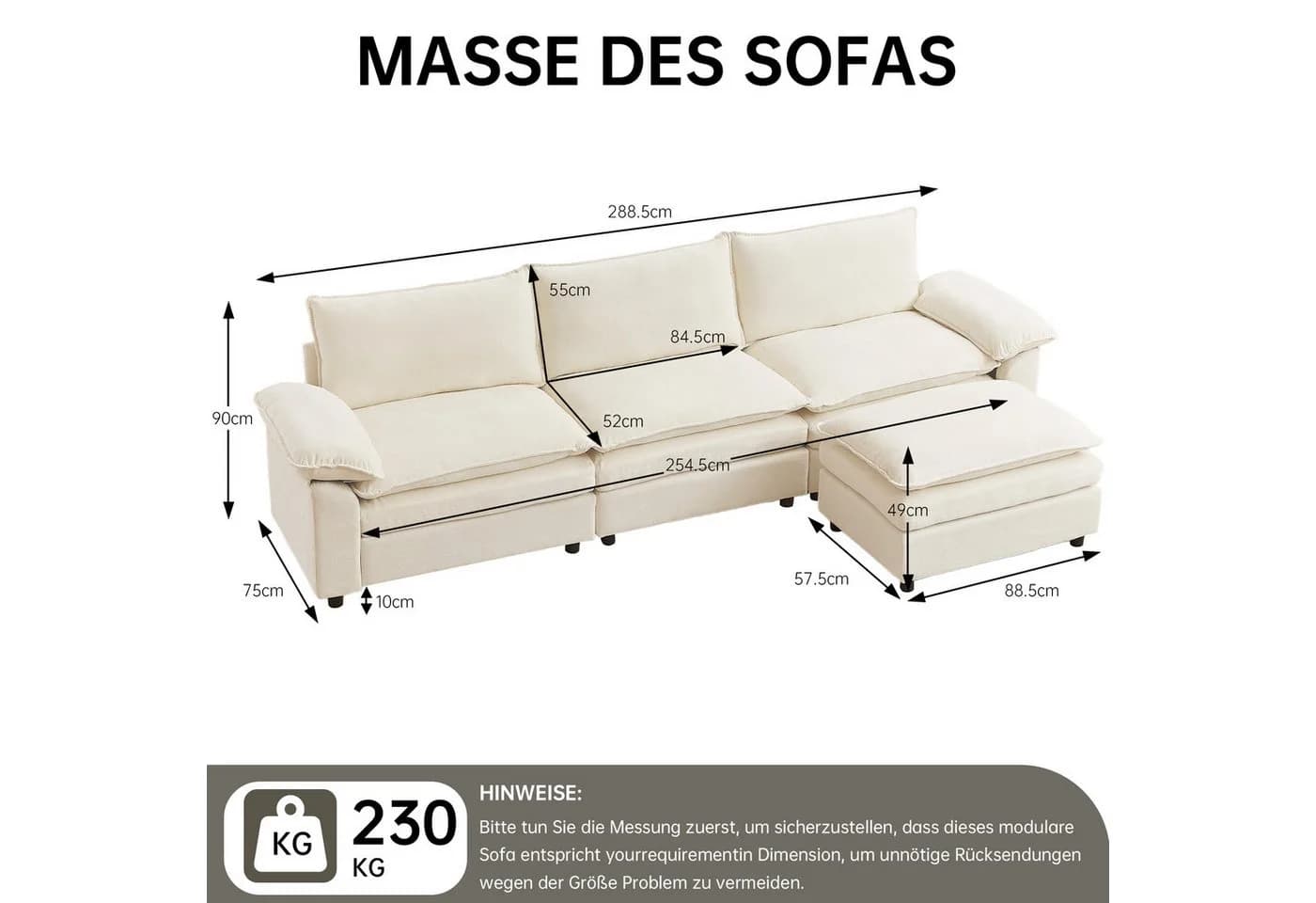 Jiexi Modulares Sofa aus Chenille Beige Wohnlandschaft - Bild 5