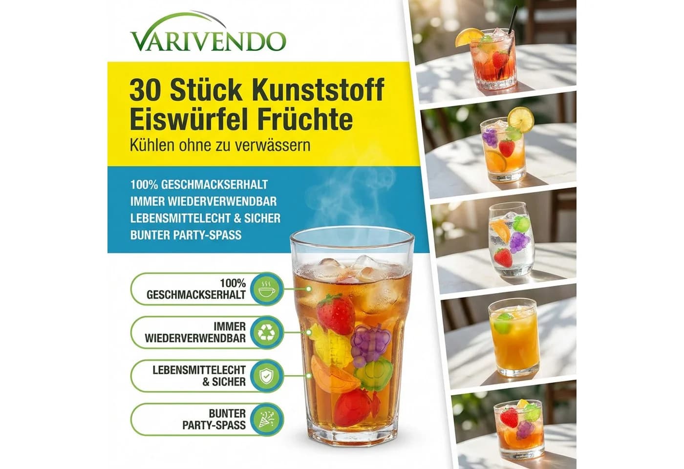 varivendo Eiswürfel Bunt Kunststoff 30er Set Wiederverwendbar - Bild 3