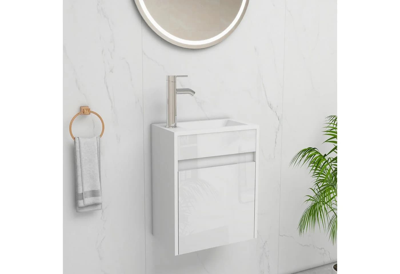 UEV Waschtisch-Set mit Unterschrank und Harzbecken, 40,6 cm, weiß
