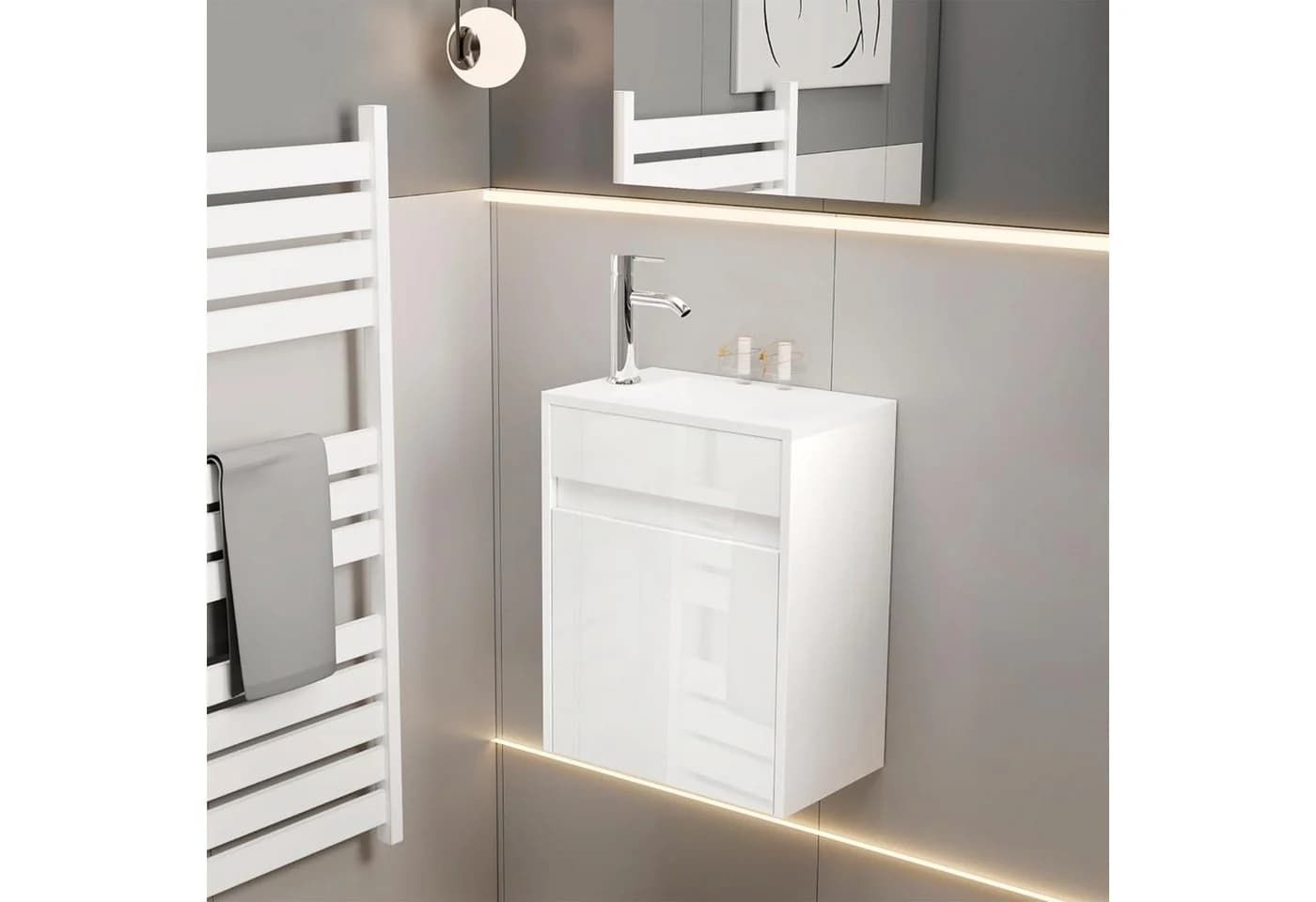 UEV Waschtisch-Set mit Unterschrank und Harzbecken, 40,6 cm, weiß - Bild 4