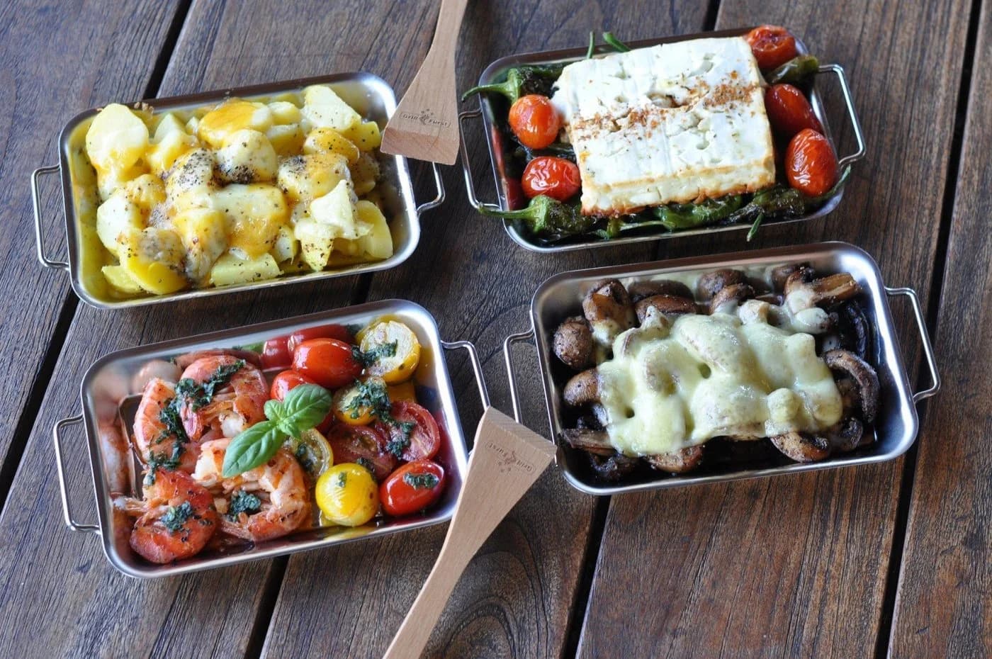 Grillfürst Grillpfännchen 2er Set Edelstahl mit Holzschabern