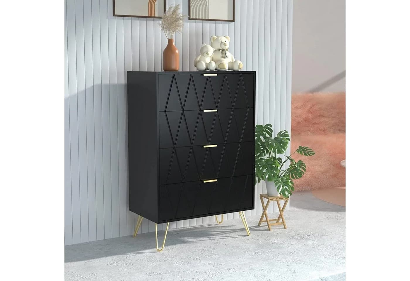 UEV Kommode mit 4 Schubladen, Sideboard für Schlafzimmer, Wohnzimmer, Holz, 60 x 34 x 91 cm - Bild 3