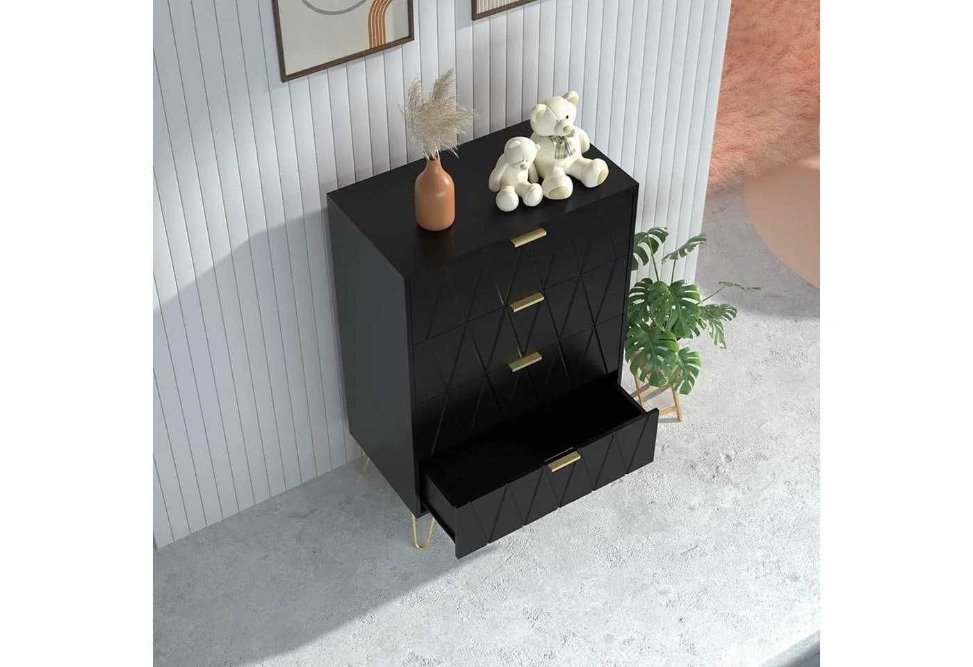 UEV Kommode mit 4 Schubladen, Sideboard für Schlafzimmer, Wohnzimmer, Holz, 60 x 34 x 91 cm - Bild 4