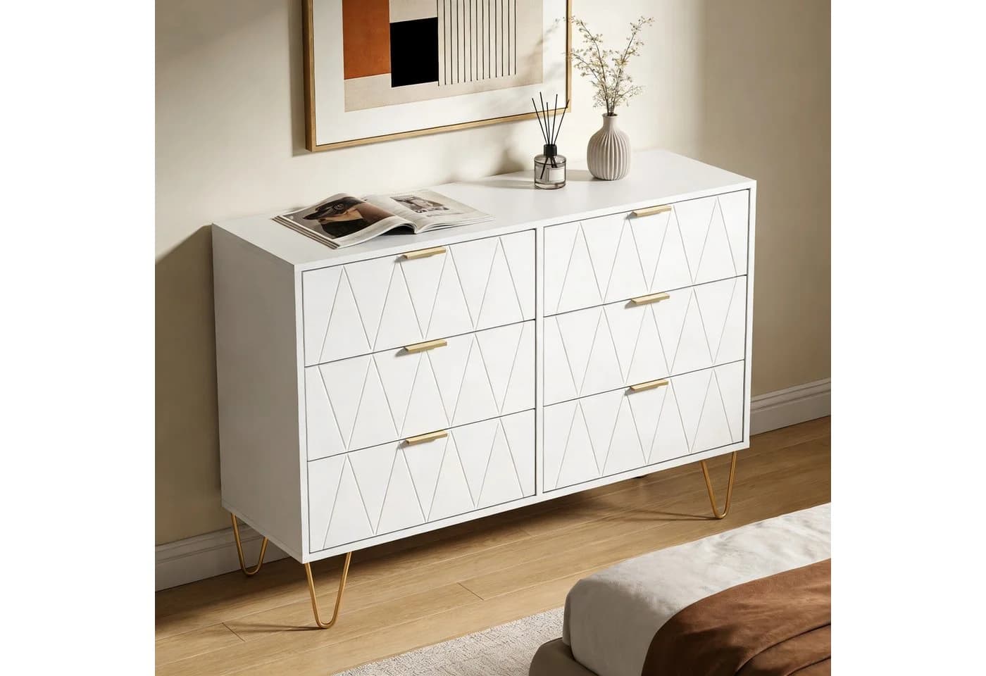 UEV Kommode mit 6 Schubladen, Sideboard für Wohnzimmer Schlafzimmer 100 x 34 x 73 cm - Bild 4