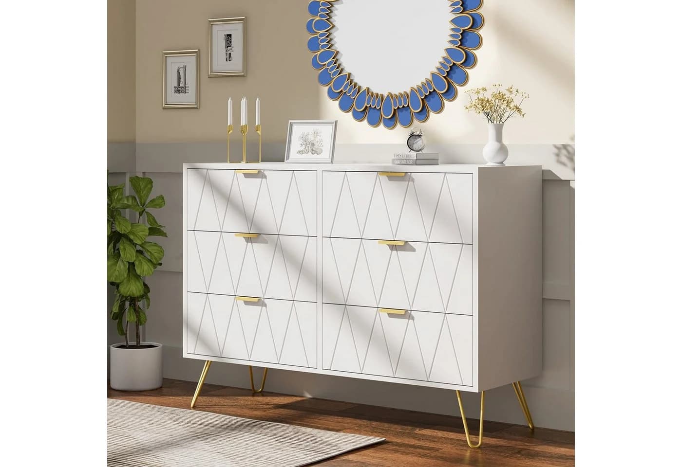 UEV Kommode mit 6 Schubladen, Sideboard für Wohnzimmer Schlafzimmer 100 x 34 x 73 cm - Bild 5