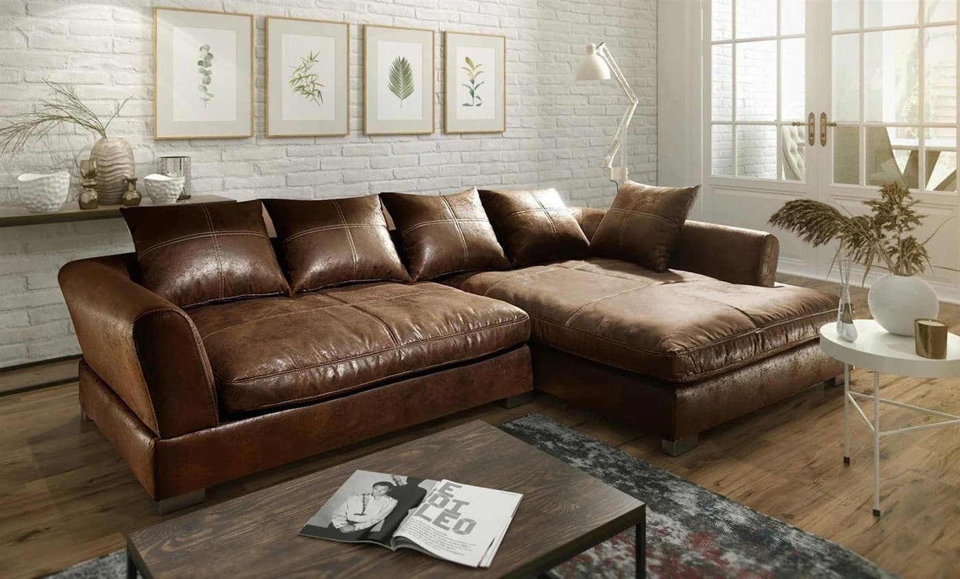 Modernes Ecksofa aus Kunstleder und Holz