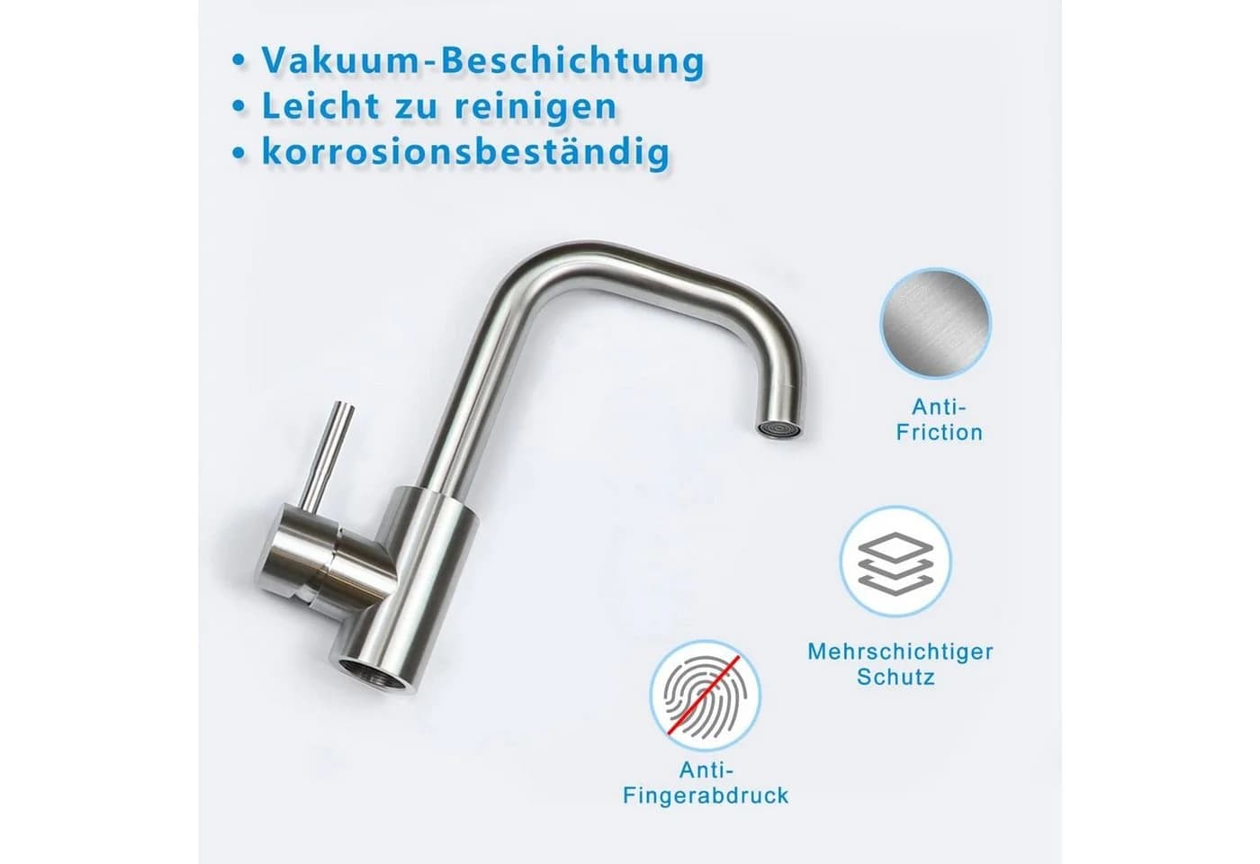 Nettlife Küchenarmatur Edelstahl Mischbatterie 360°Drehbar Silber - Bild 3