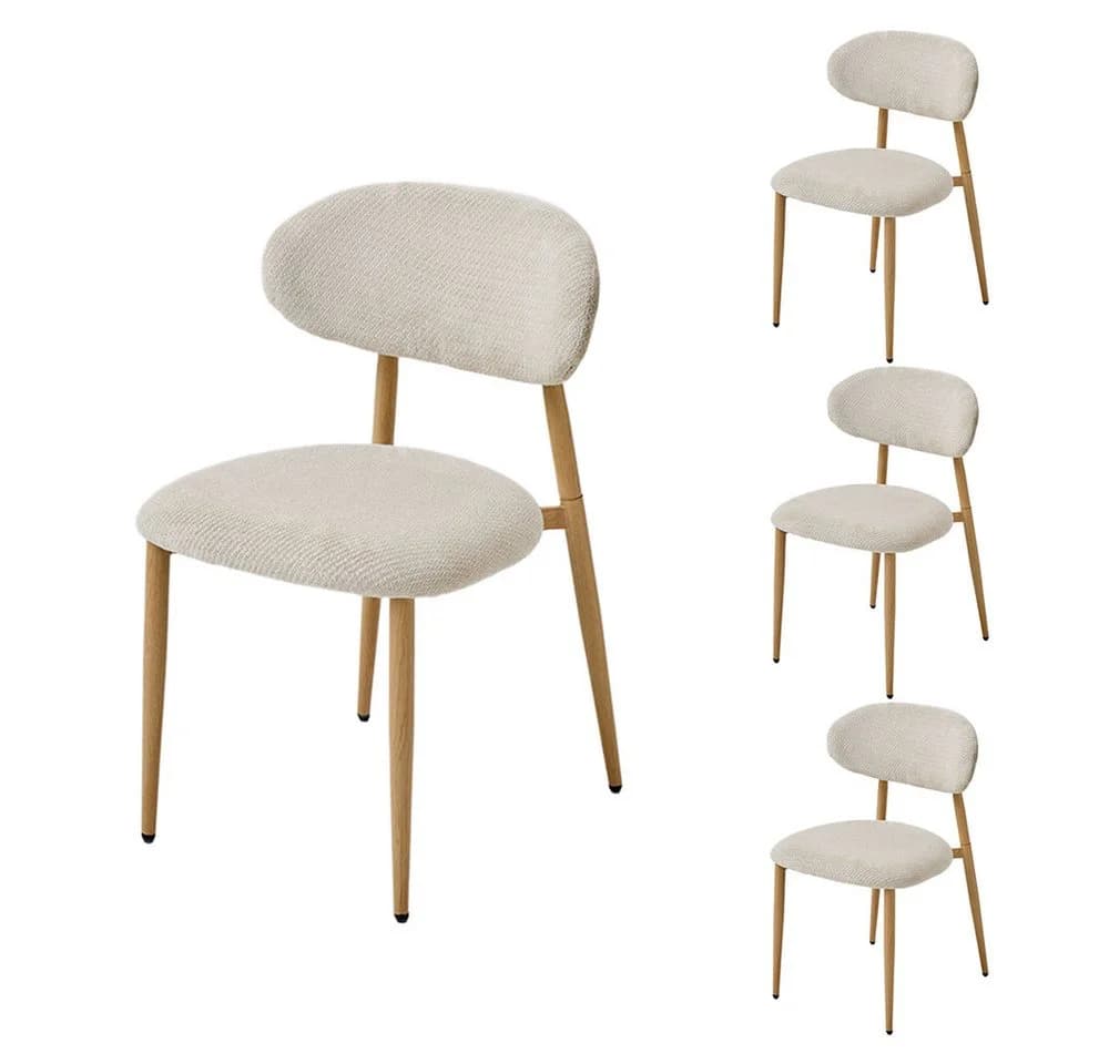 PPkrimnel Esszimmerstuhl Beige Chenille Metallbeine 4er Set - Bild 2