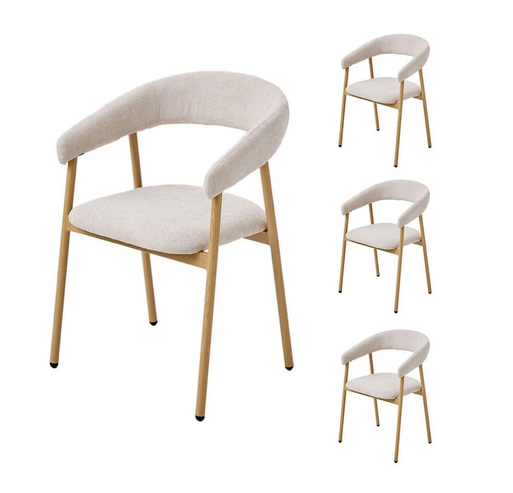 PPkrimnel Essstuhl mit Armlehnen Beige Chenille Metall - Bild 2