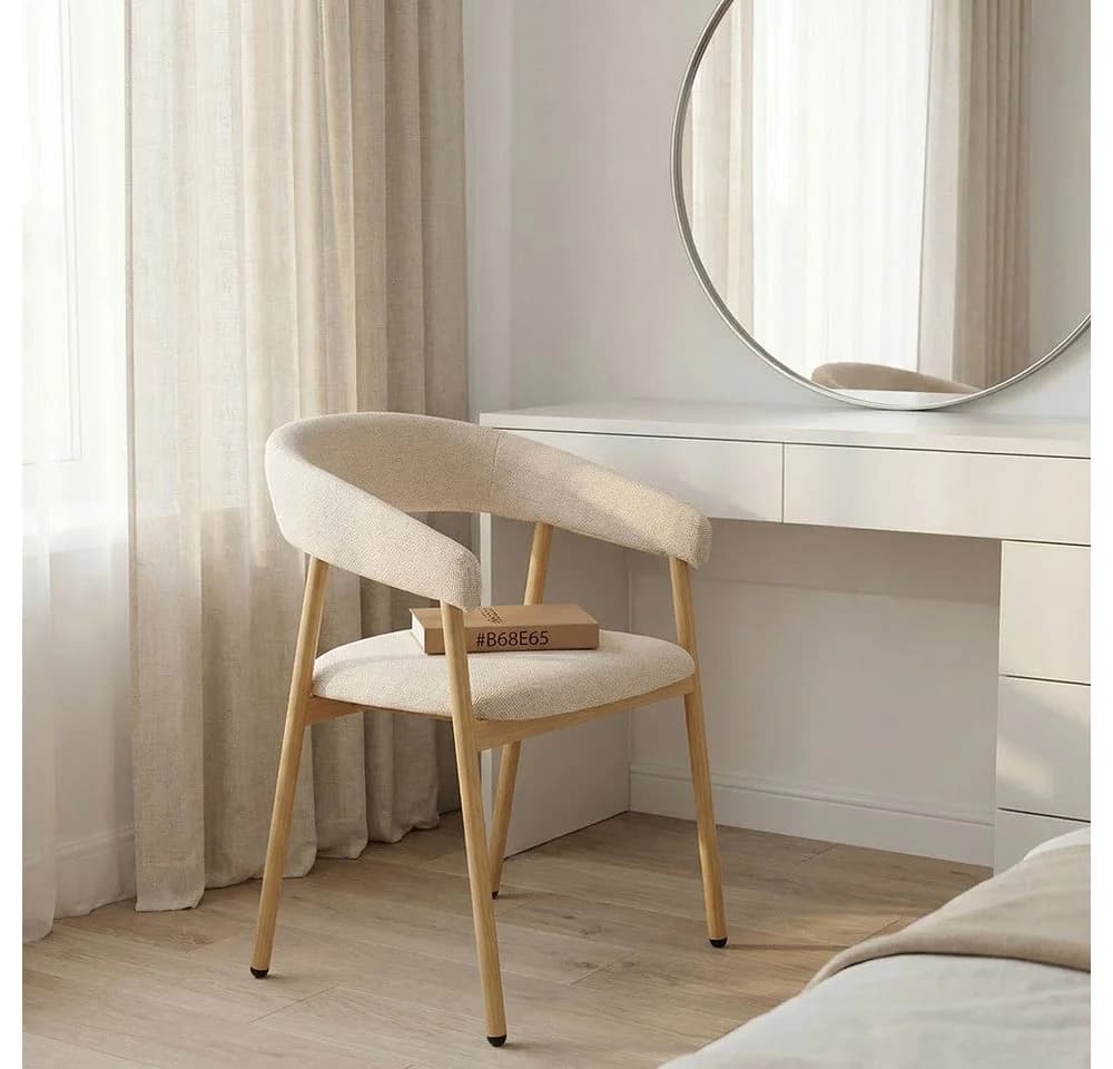 PPkrimnel Essstuhl mit Armlehnen Beige Chenille Metall - Bild 5