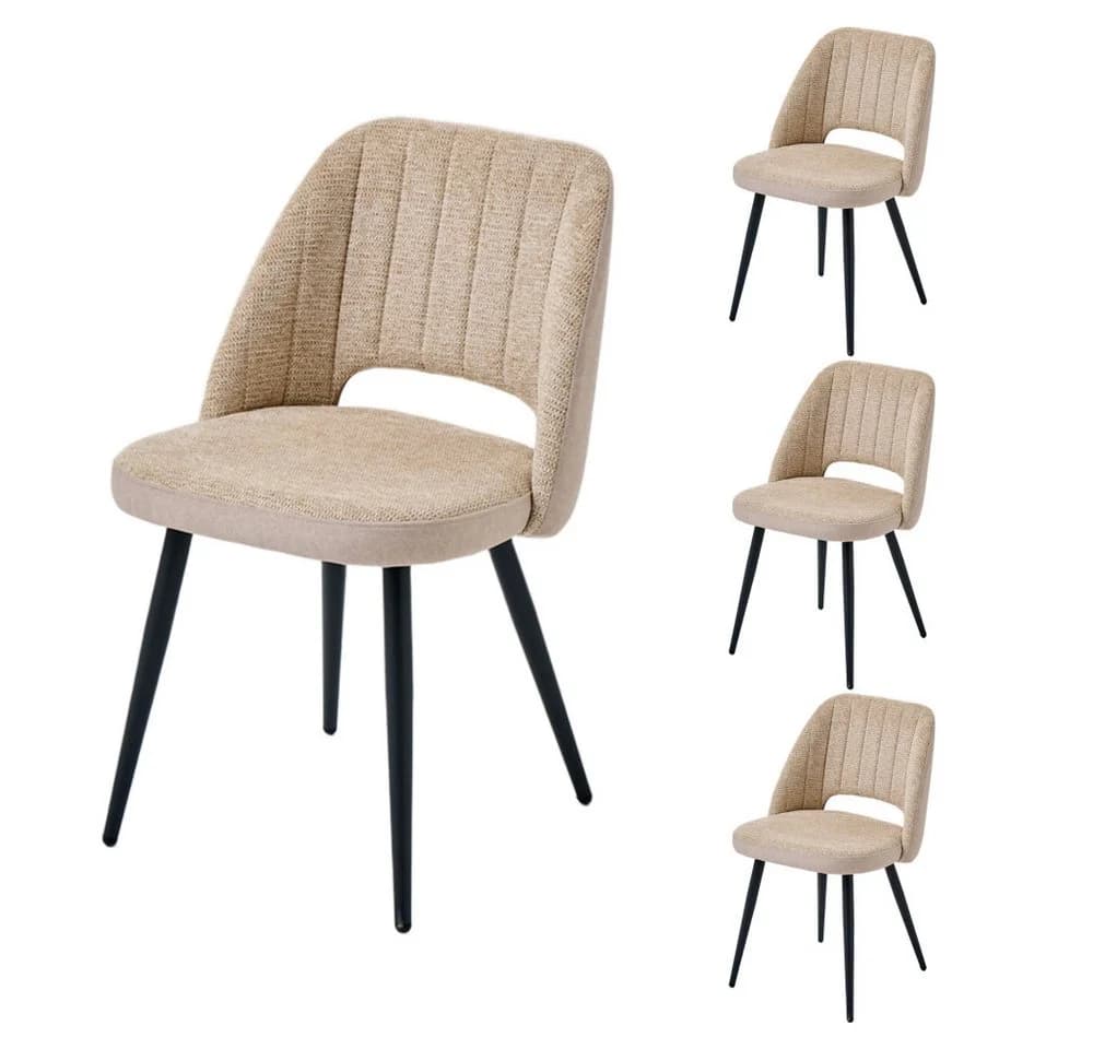 PPkrimnel Esszimmerstuhl 4er-Set Chenille Metallbeige - Bild 2