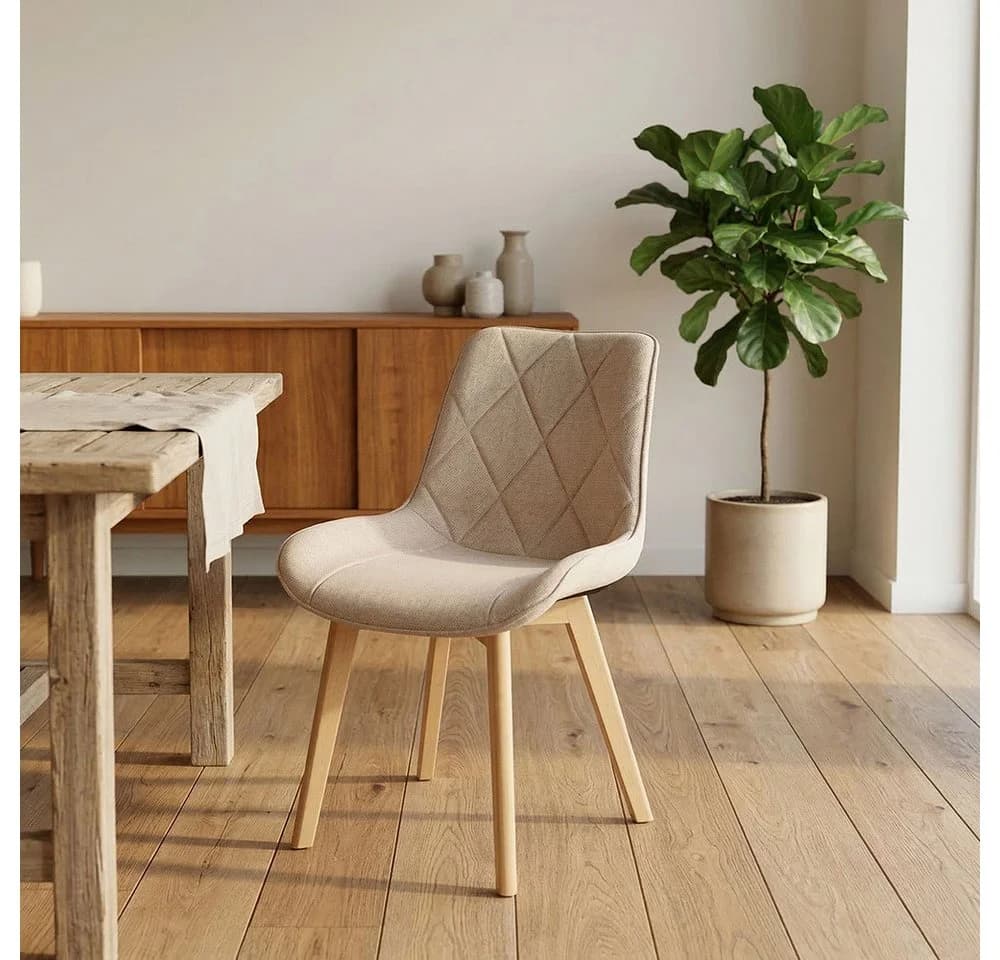 PPkrimnel Esszimmerstuhl 4er Set Leinen Massivholz Beige - Bild 3