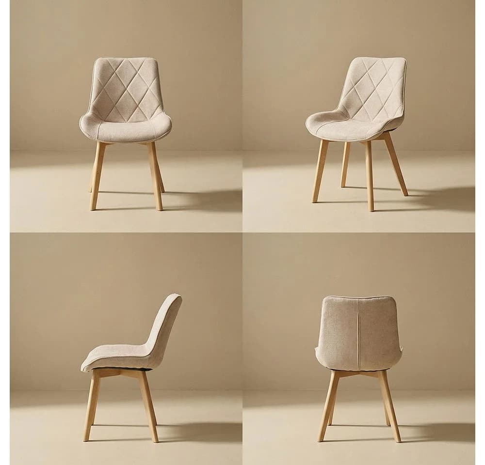 PPkrimnel Esszimmerstuhl 4er Set Leinen Massivholz Beige - Bild 4