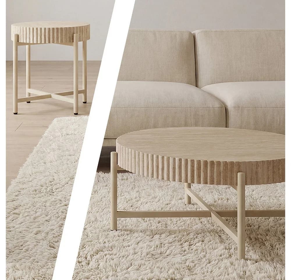 PPkrimnel 2er Couchtisch Set Travertin Optik Metallrahmen - Bild 4