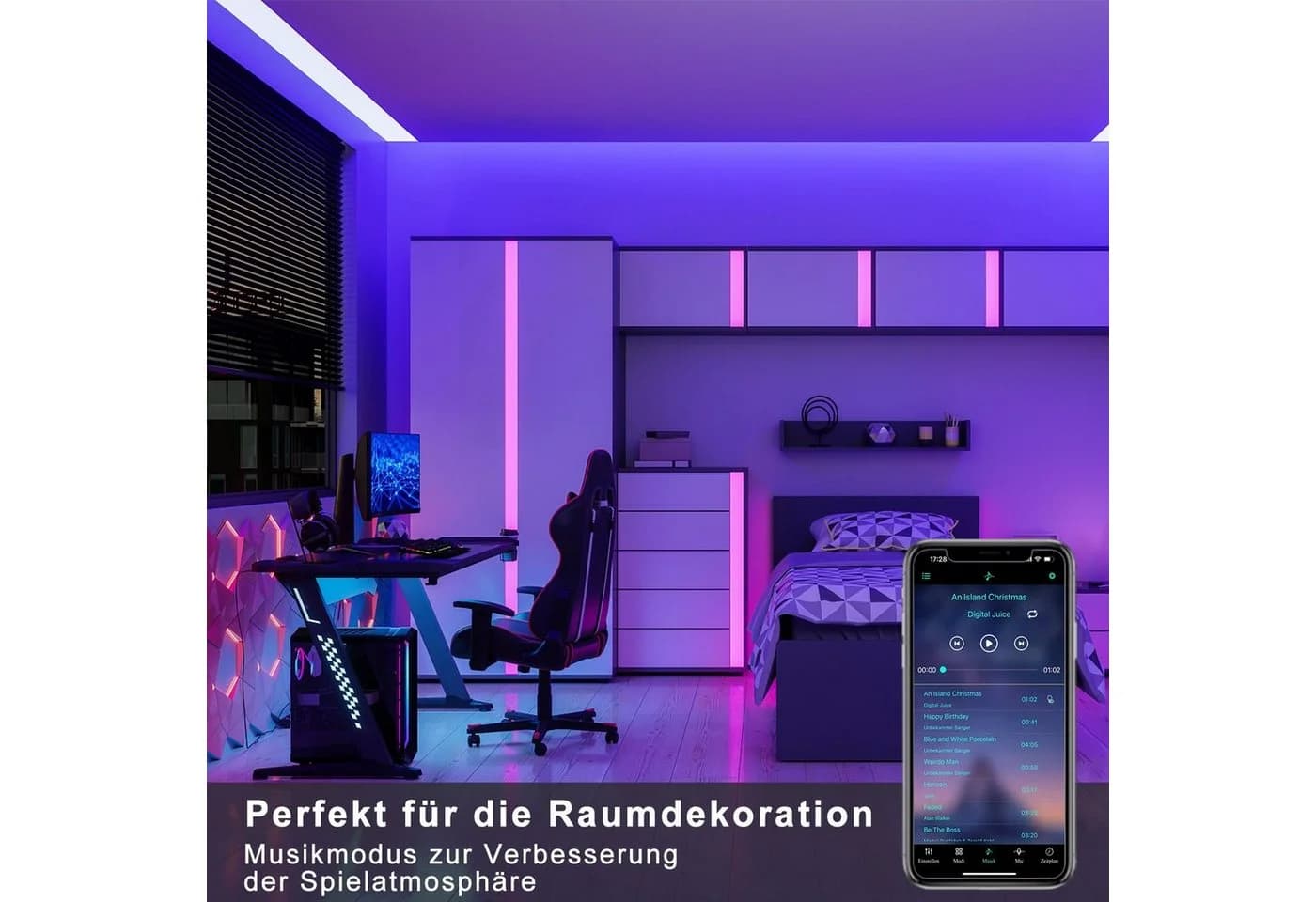 Nettlife LED Stripe Fernbedienung Dimmbar Lichtleiste RGB Musikfunktion Timer - Bild 5