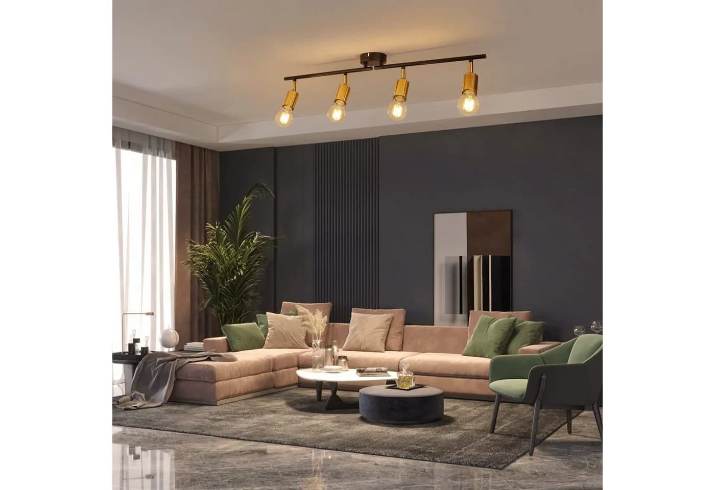 Nettlife Deckenstrahler 4 Flammig E27 Retro Schwarz-Gold 330° Drehbar 180° Verstellbar LED Wechselbar