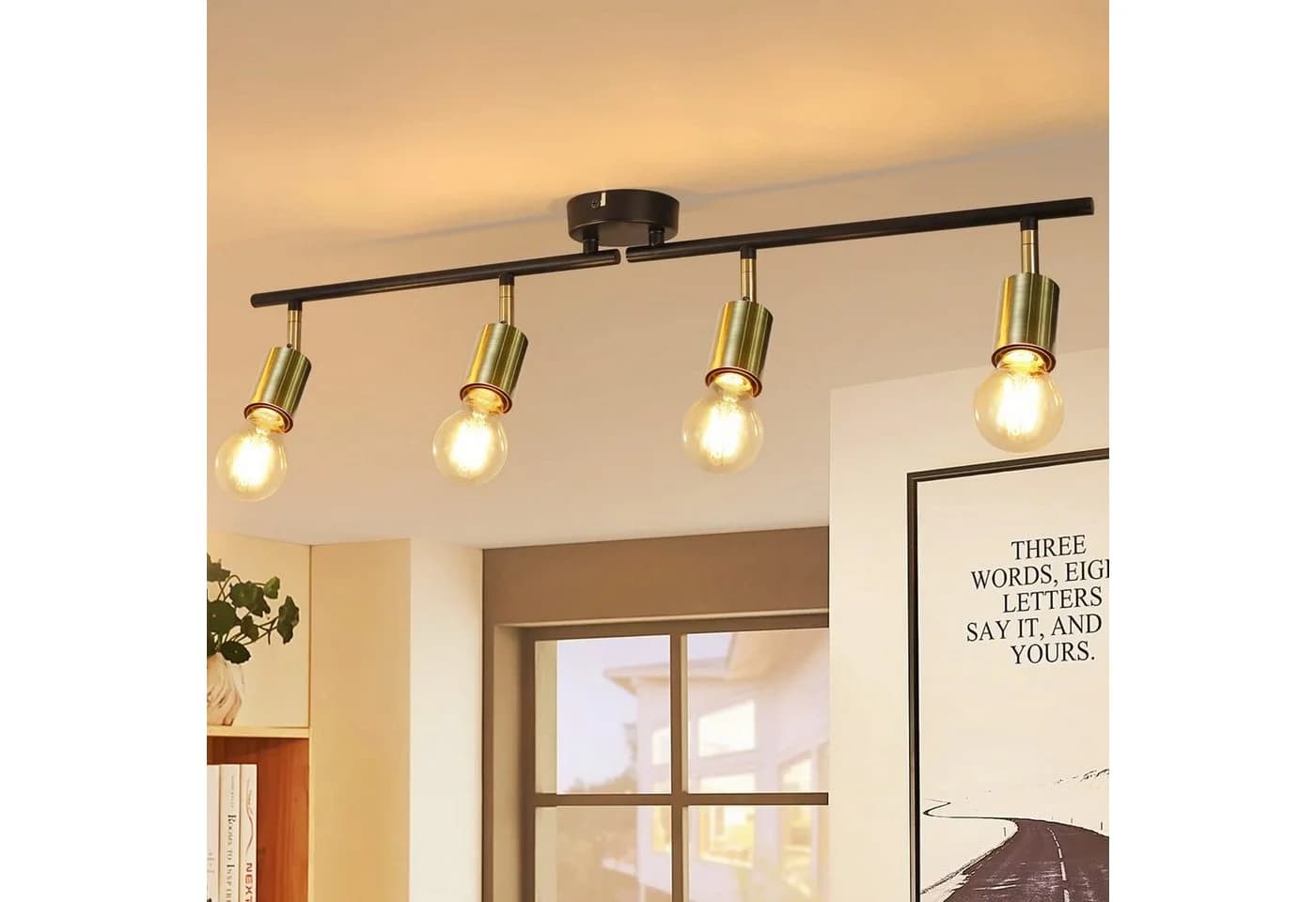 Nettlife Deckenstrahler 4 Flammig E27 Retro Schwarz-Gold 330° Drehbar 180° Verstellbar LED Wechselbar - Bild 2