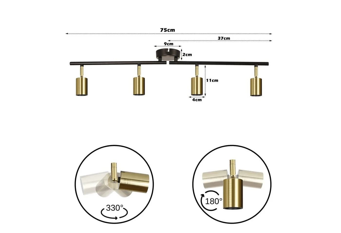 Nettlife Deckenstrahler 4 Flammig E27 Retro Schwarz-Gold 330° Drehbar 180° Verstellbar LED Wechselbar - Bild 4