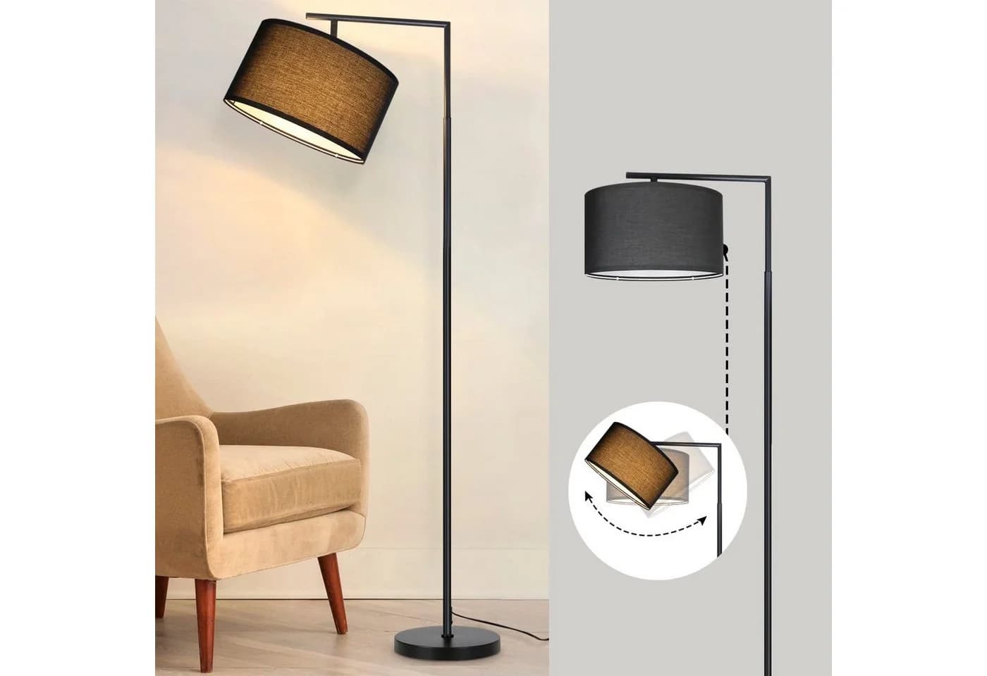 Nettlife Stehlampe Schwarz Stoffschirm Bogenlampe E27 - Bild 2