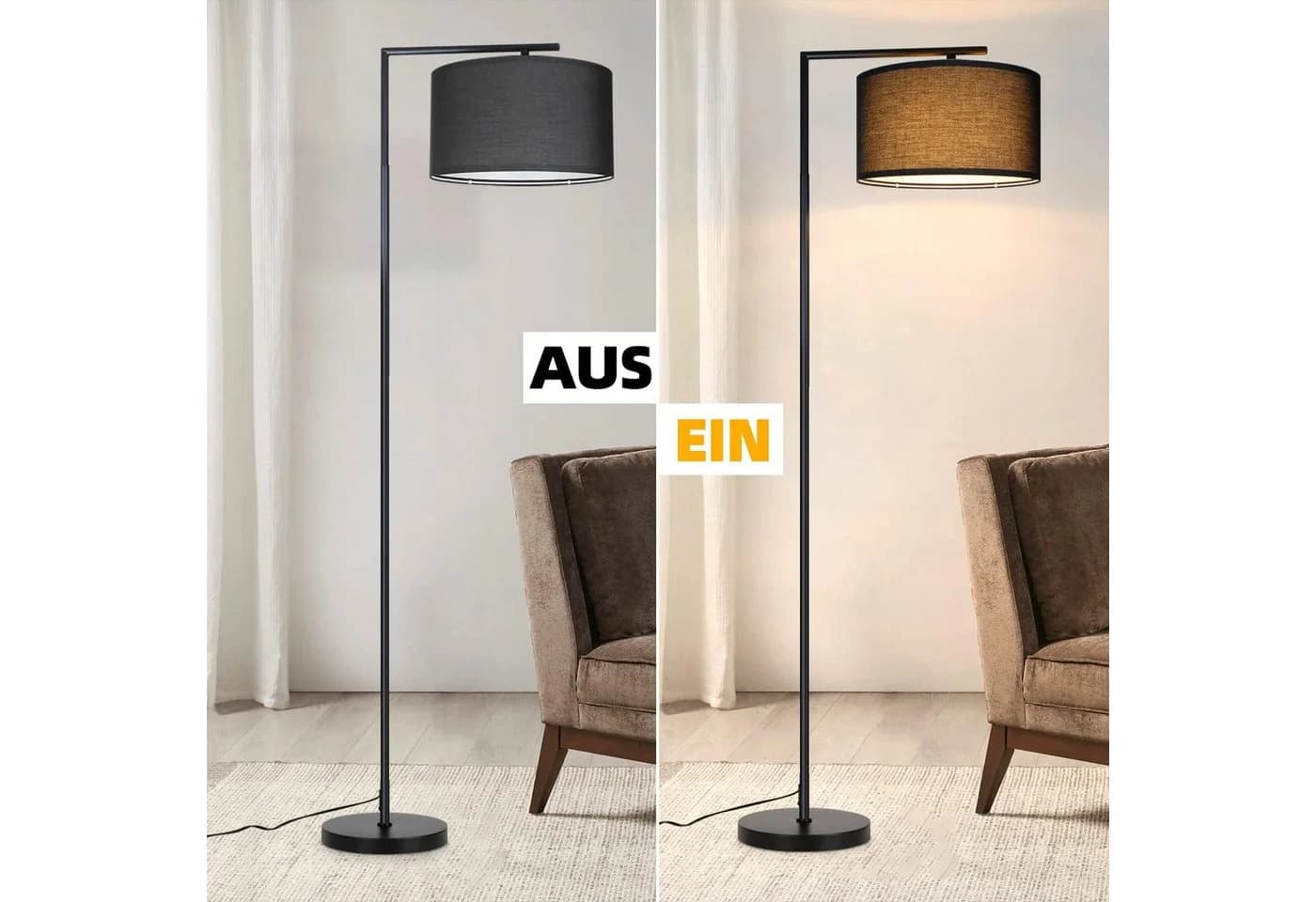 Nettlife Stehlampe Schwarz Stoffschirm Bogenlampe E27 - Bild 3