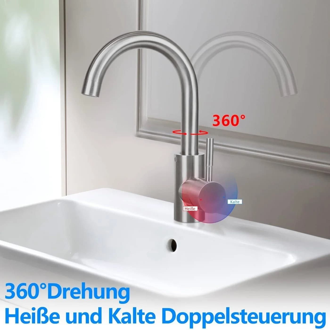Nettlife Waschtischarmatur Nickel Edelstahl Mischbatterie für Badezimmer - Bild 1