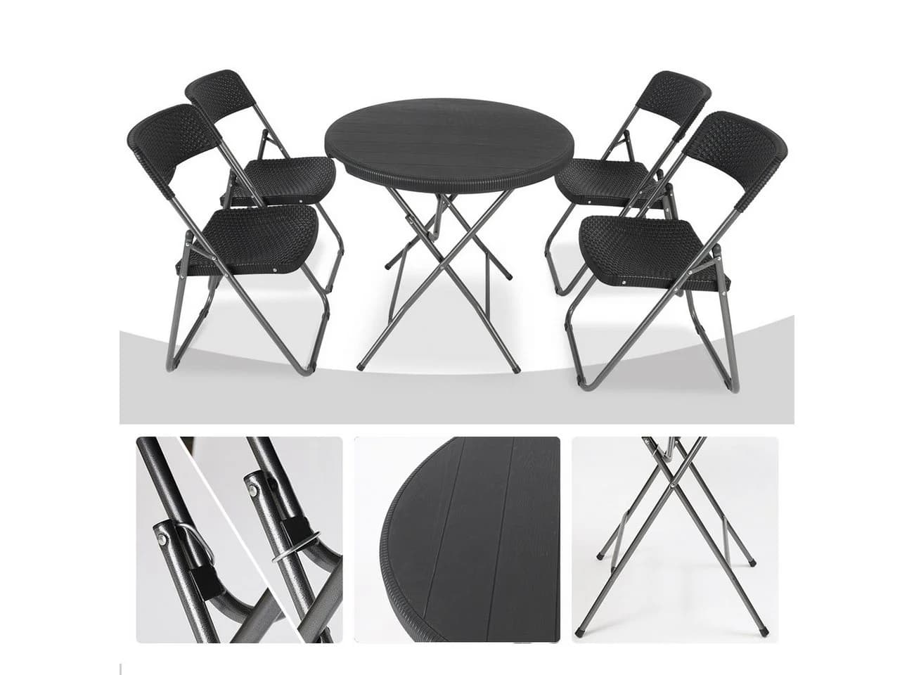 Sekey Garten-Essgruppe PE-Rattan 4 Personen Klappbar Schwarz - Bild 3