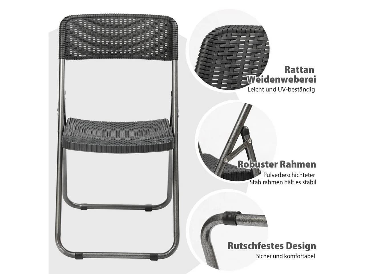 Sekey Garten-Essgruppe PE-Rattan 4 Personen Klappbar Schwarz - Bild 4