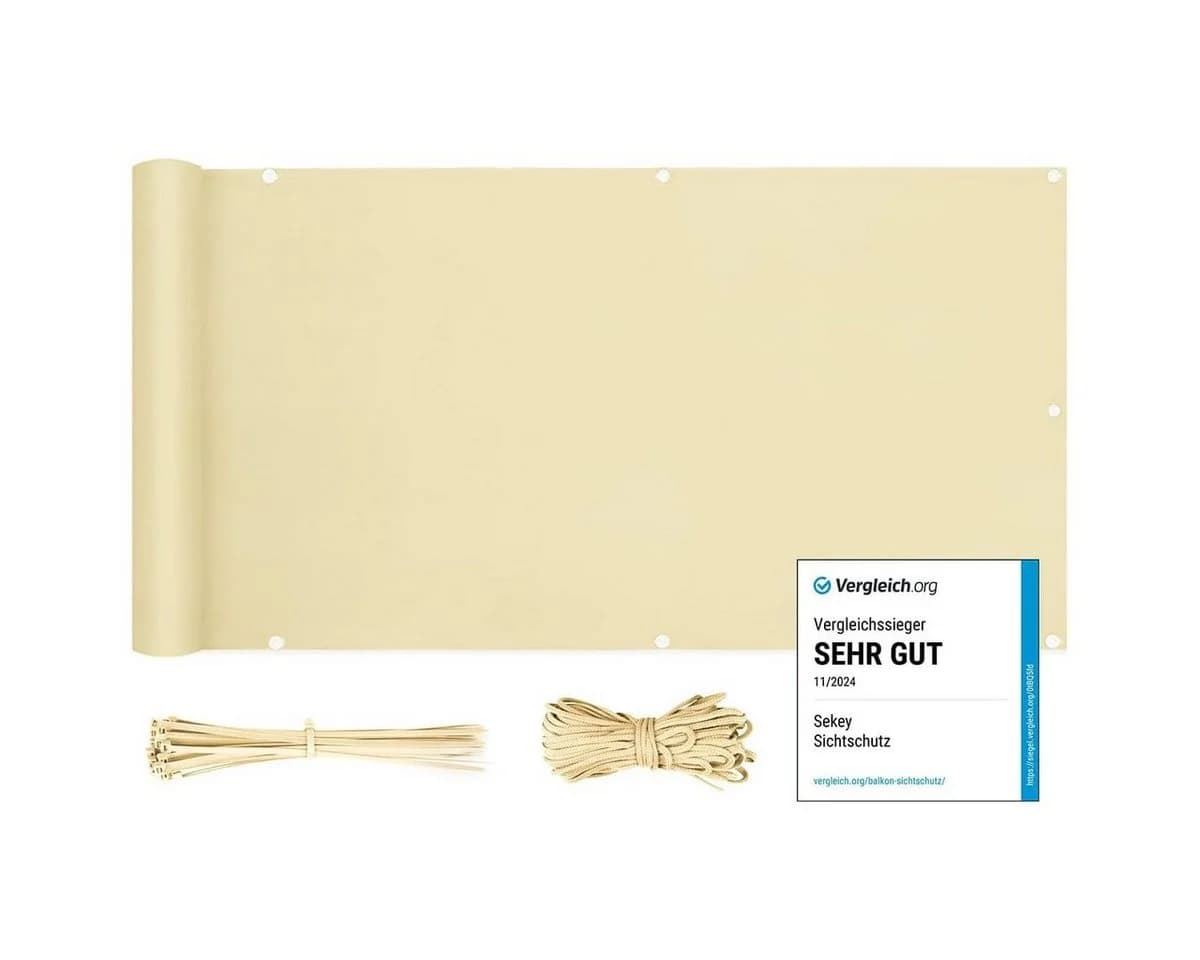 Sekey Balkonsichtschutz Beige 300x90 cm mit Ösen & Befestigung - Bild 2