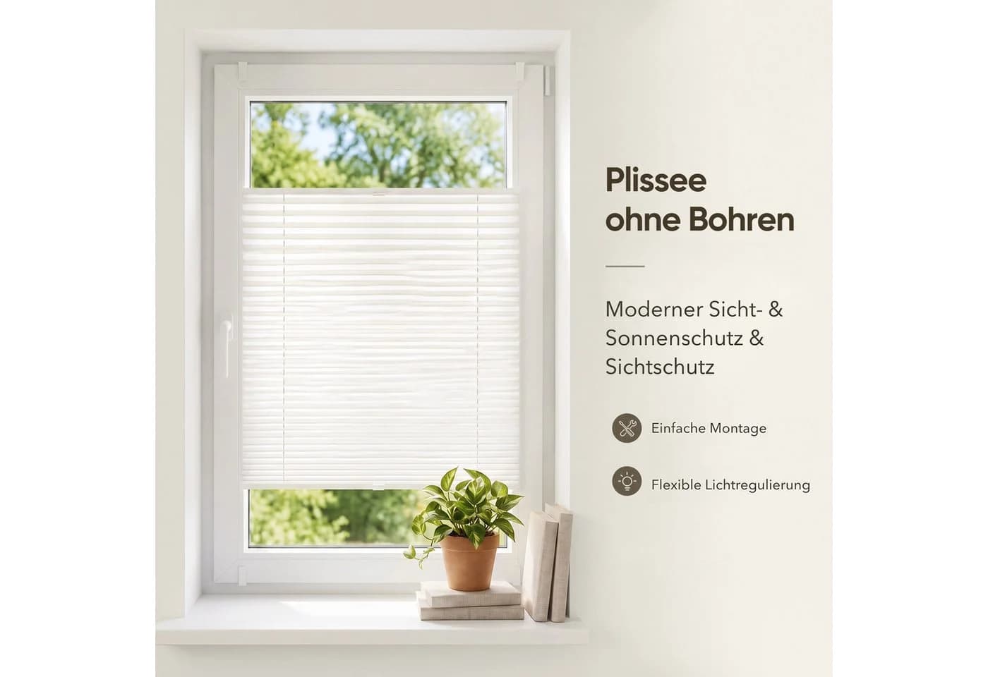 Sekey Plissee Klemmfix ohne Bohren Weiß Blickdicht