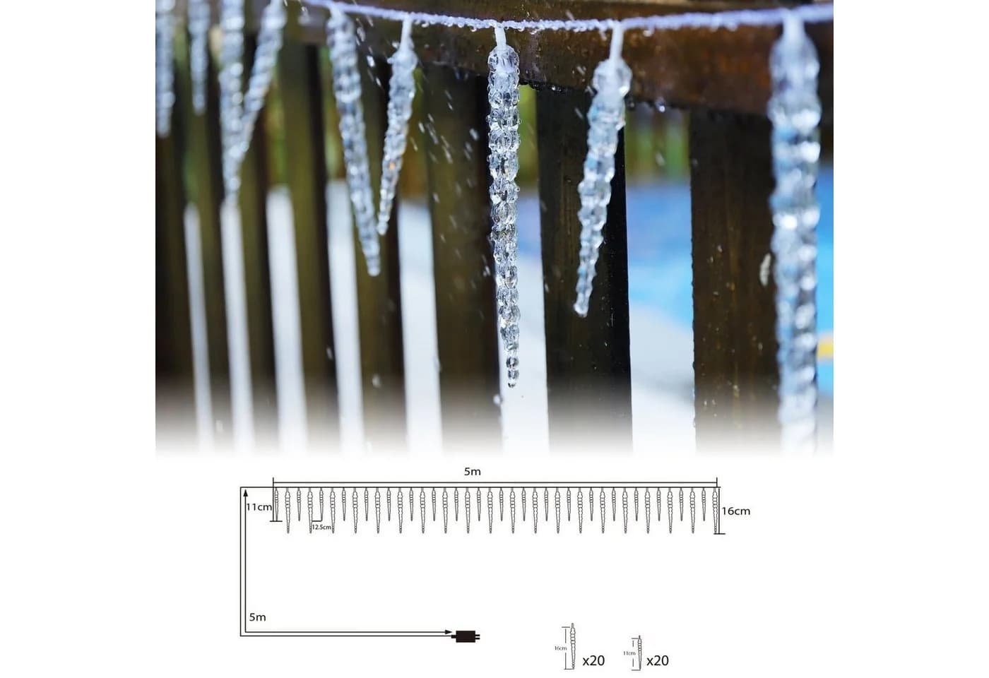 Salcar LED Eiszapfen Lichterkette 5m 40 LEDs Transparent Kaltweiß - Bild 5