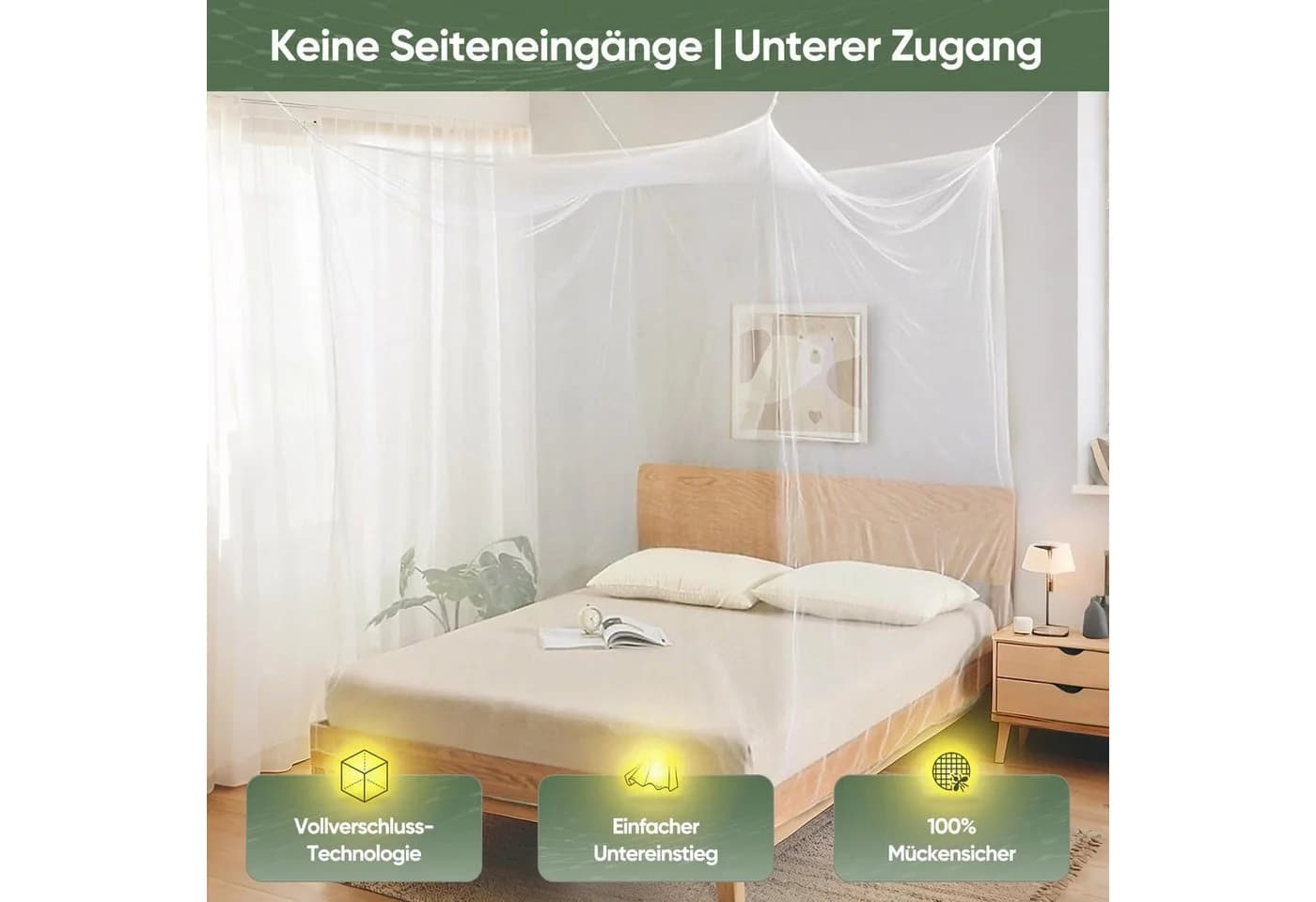 Sekey Moskitonetz Bett Betthimmel Baby Baldachin Mückennetz Weiß - Bild 3