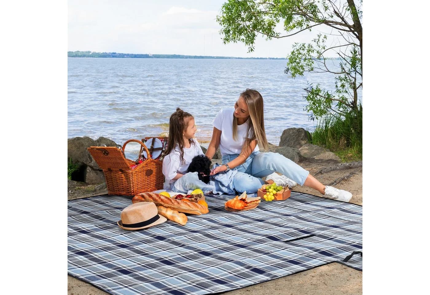 Sekey Picknickdecke 200x200 cm Wasserdicht 3 Schichten Blau-Grau