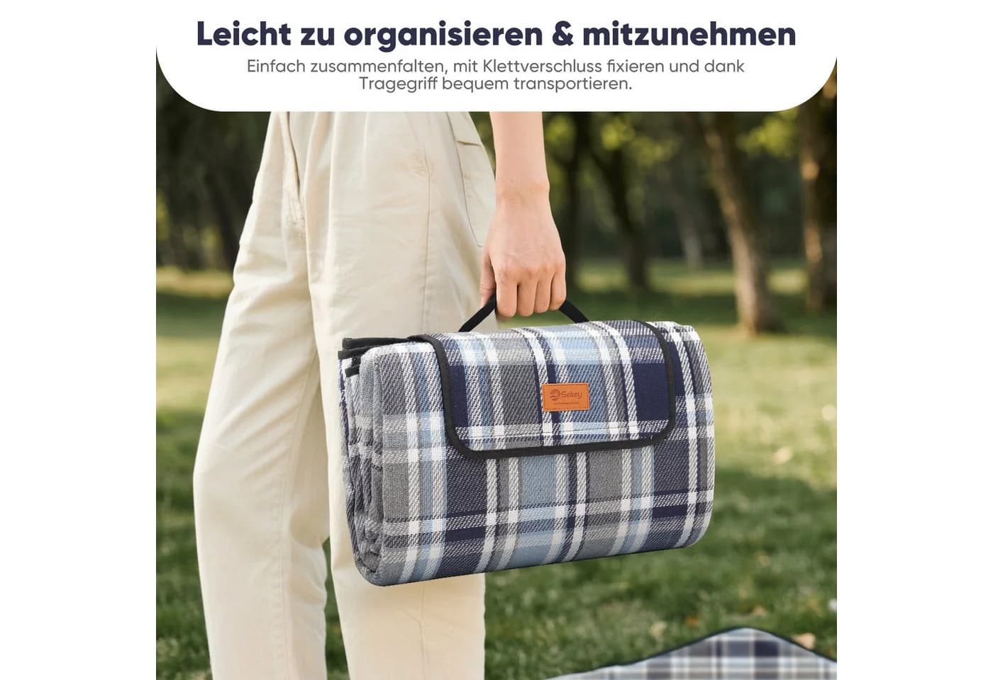 Sekey Picknickdecke 200x200 cm Wasserdicht 3 Schichten Blau-Grau - Bild 3