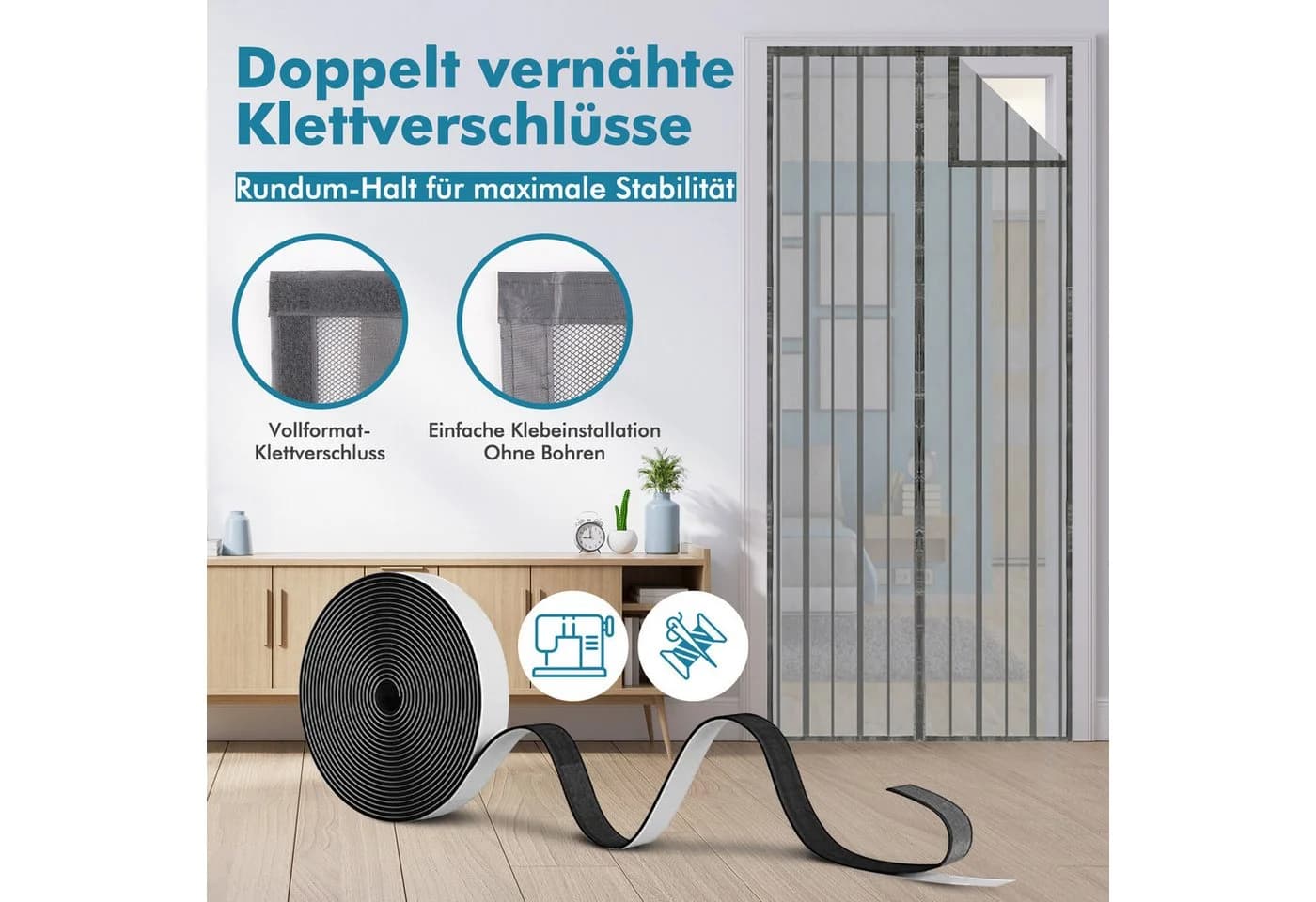 Sekey Magnetisches Fliegengitter Tür grau - Insektenschutz ohne Bohren - Bild 4