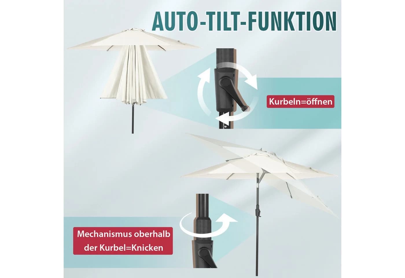 Sekey Sonnenschirm Gartenschirm mit Kurbel UV50+