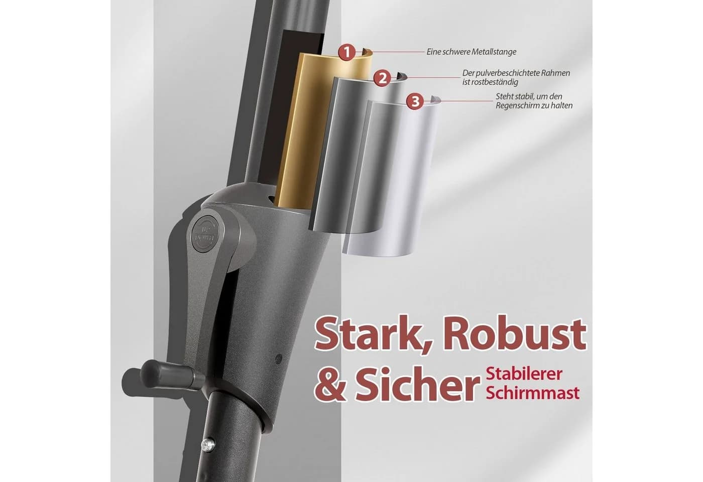 Sekey Marktschirm Grau UV-Schutz UPF50+ Kippbar Wasserabweisend - Bild 5