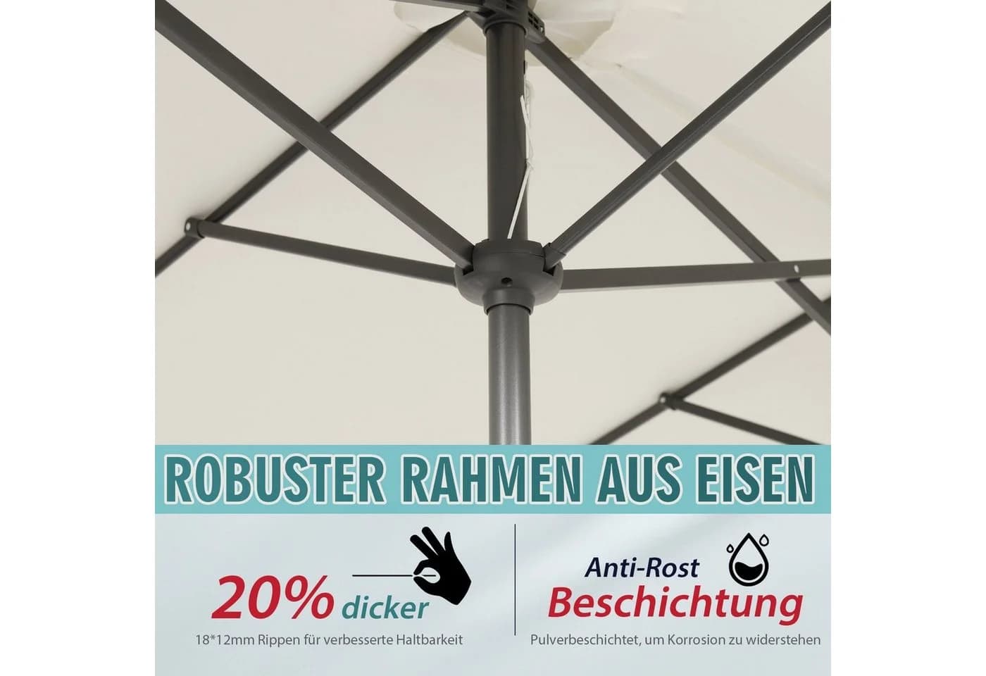Sekey Sonnenschirm 400x220 cm Creme Kurbel UV50+ - Bild 5
