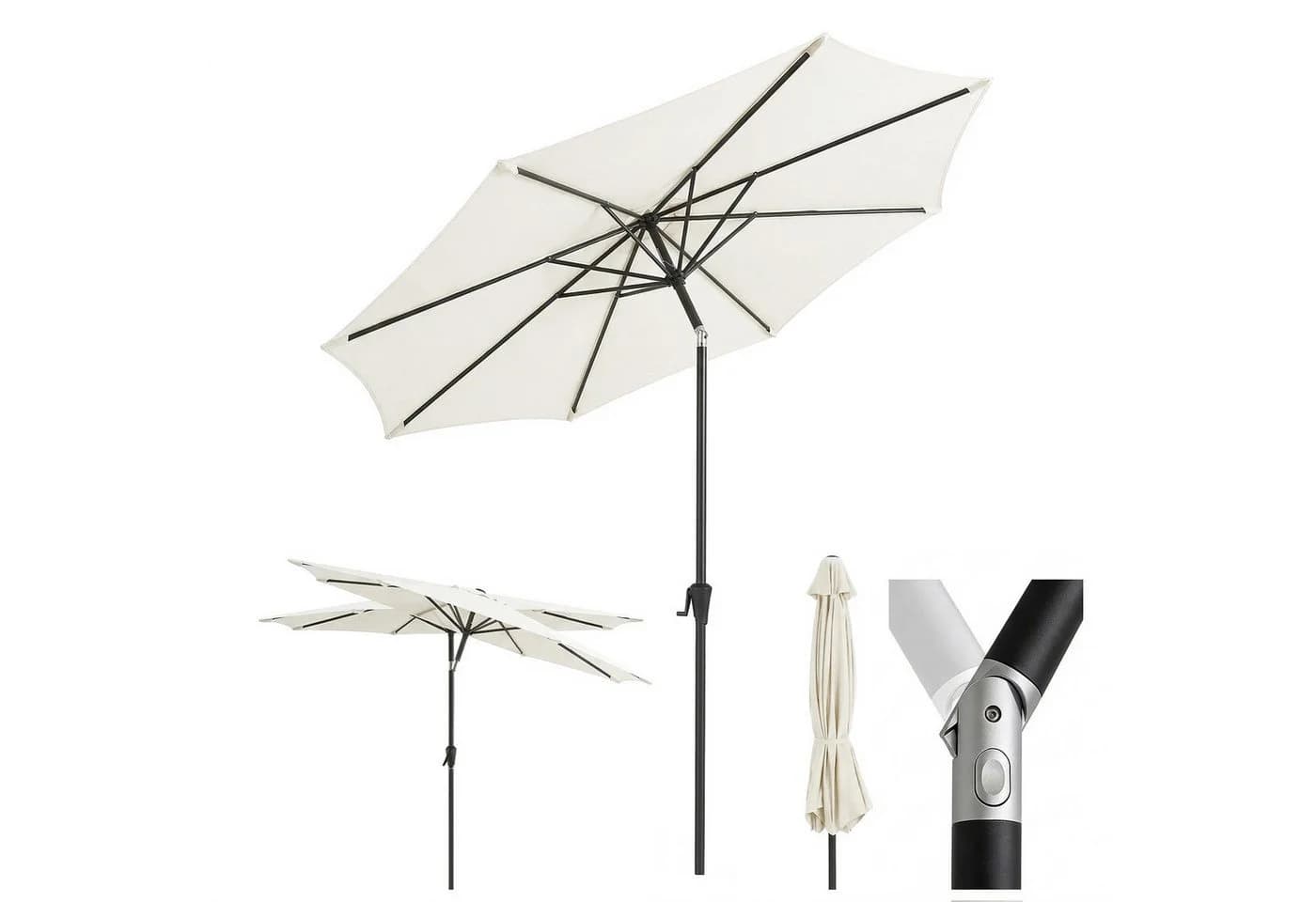 Sekey Sonnenschirm 3m Marktschirm mit Kurbel und LED, Creme - Bild 2