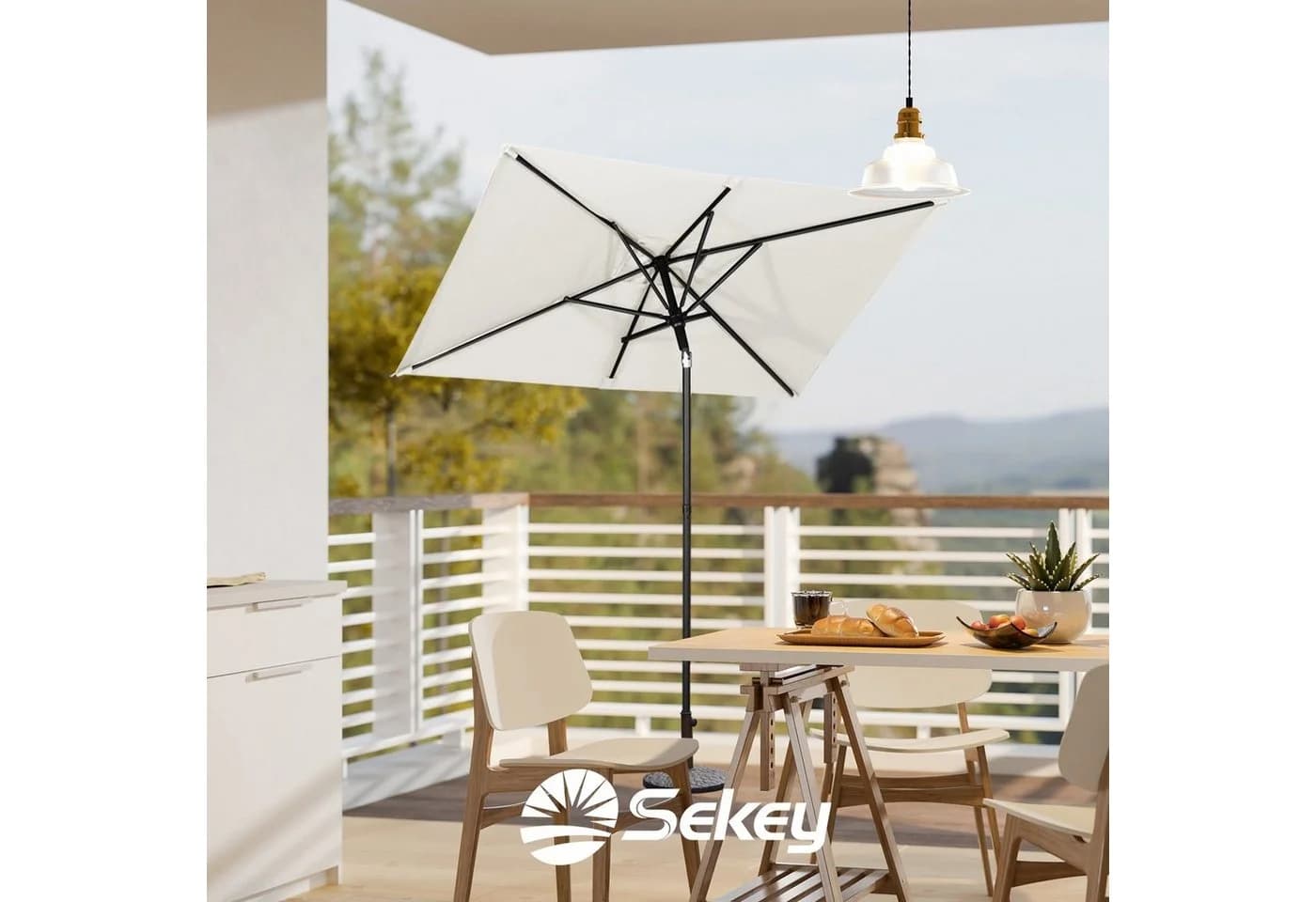 Sekey Balkonschirm 180x130 cm Creme UV-Schutz Kippbar