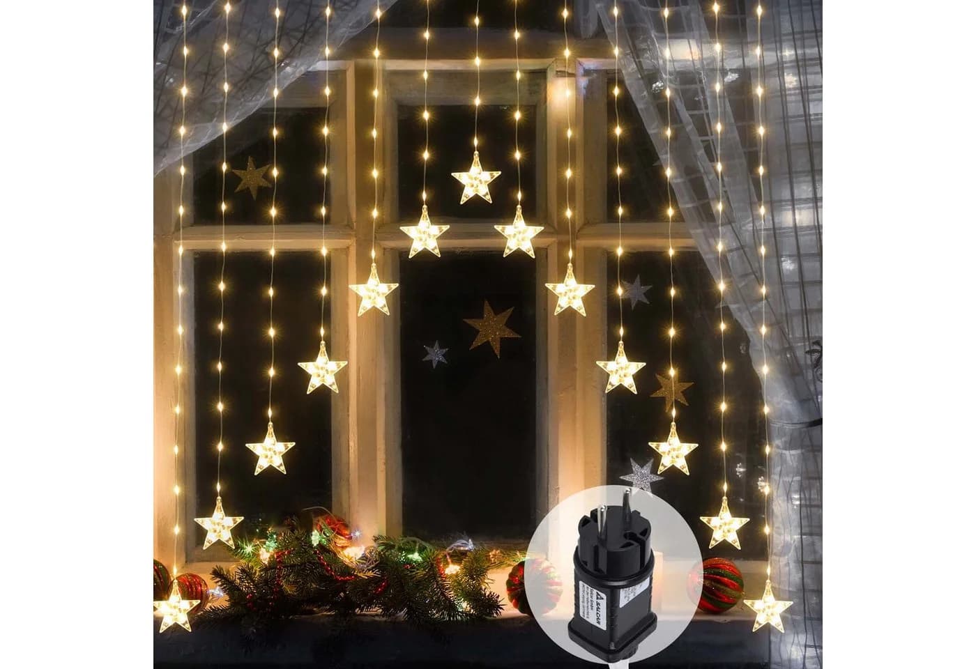 Salcar LED-Lichterkette 3m LED Sternen Lichtervorhang Warmweiß - Bild 2
