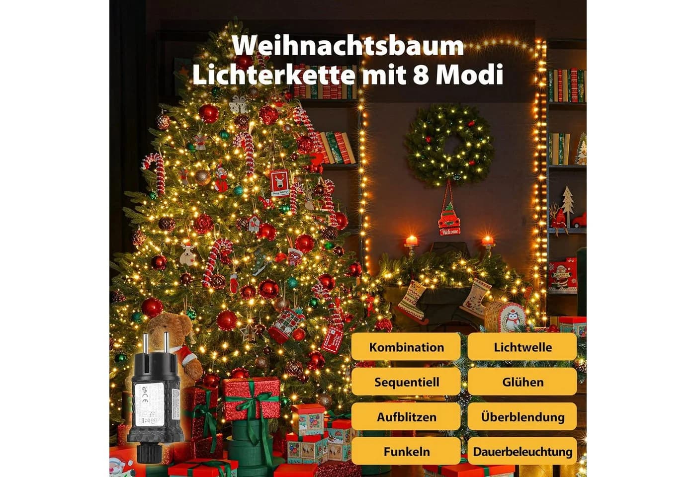 Salcar LED-Lichterkette 15m 220 LED 8 Modi Spritzwassergeschützt
