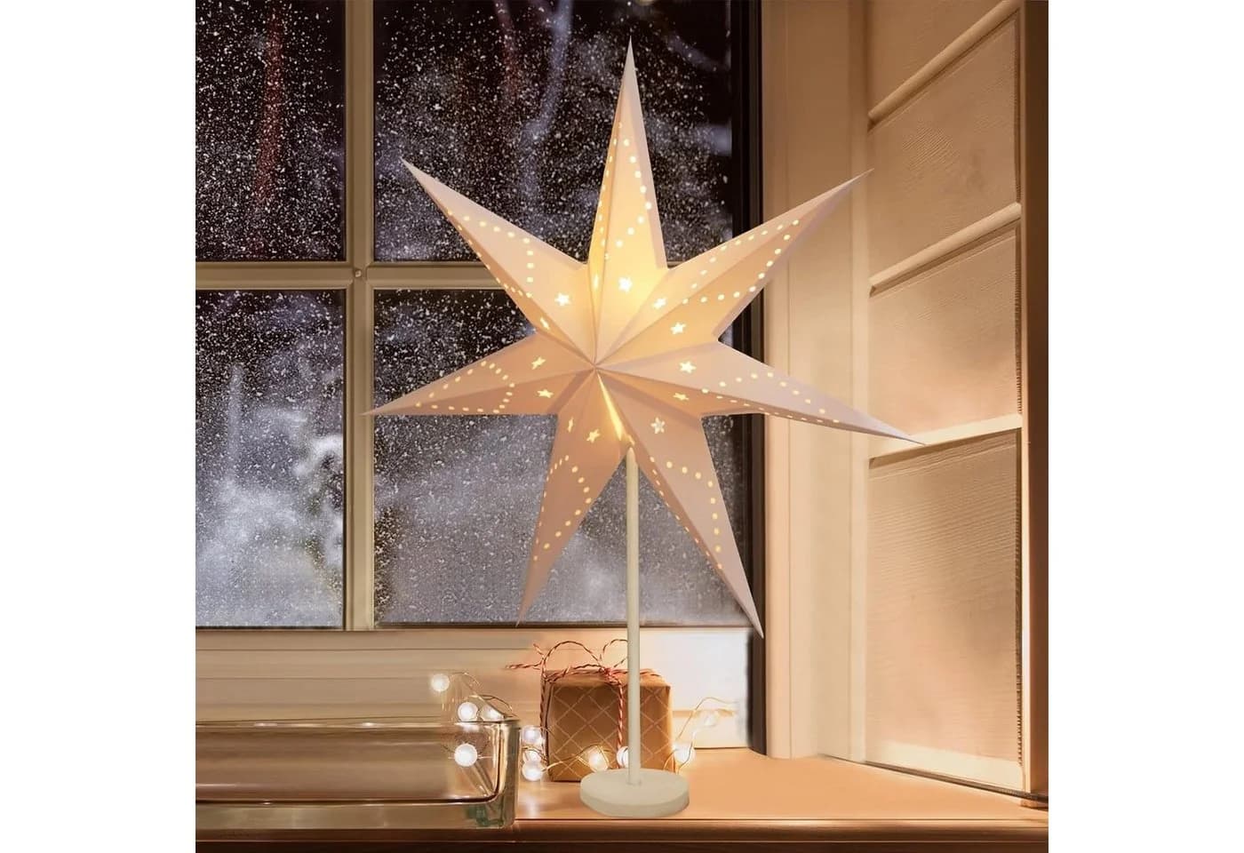 Salcar LED Stern 55cm Schreibtischlampe Papierstern-Lichterkette Warmweiß